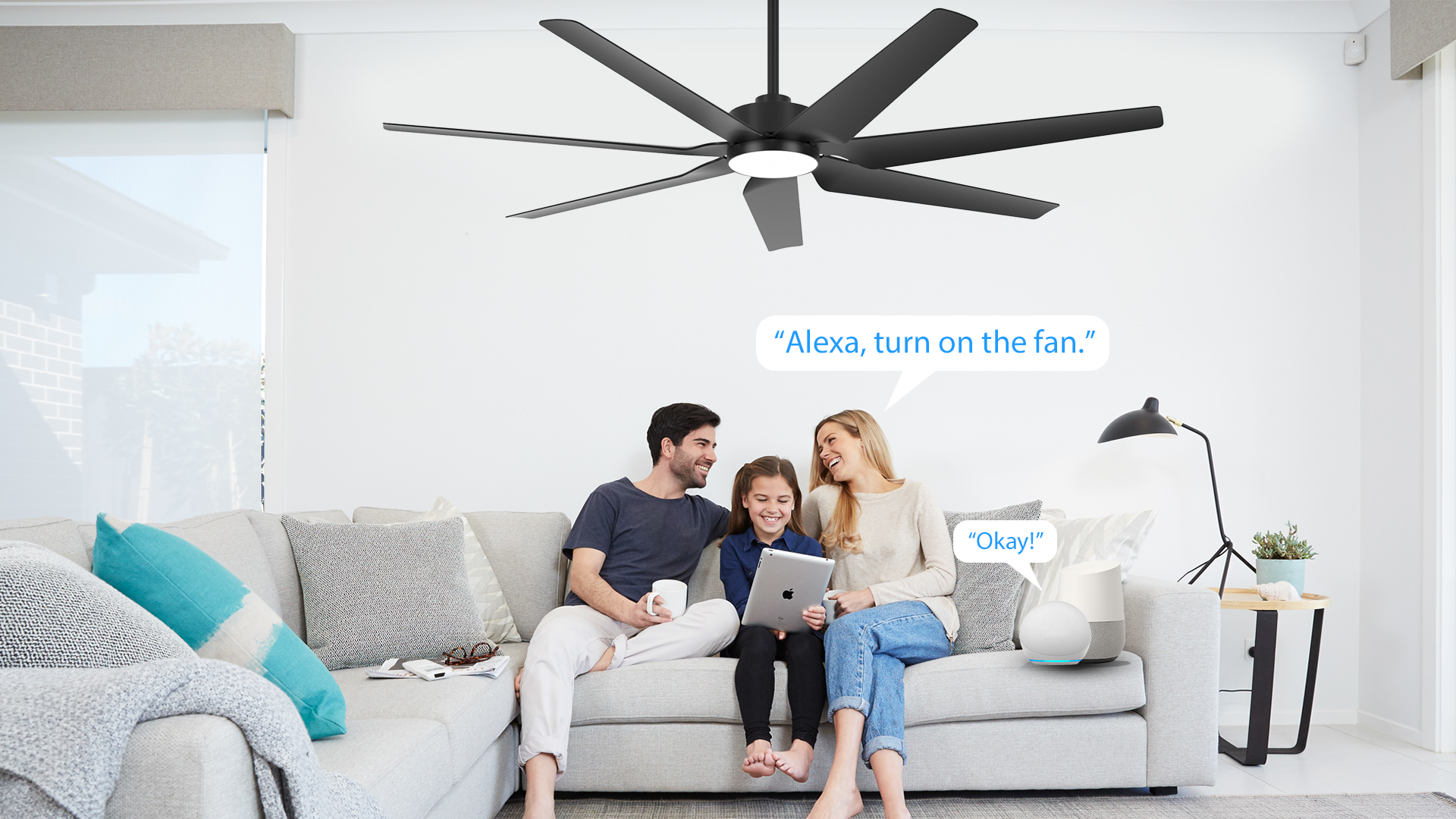 thumbnail video image 2 of 65" White Ceiling Fans with Lights, 7 Damp-rated ABS Blades, Indoor Outdoor Commercial Large Ceiling Fan, 3CCT Dimmable, 6 Speed Noiseless Reversible DC Motor, 2 of 12