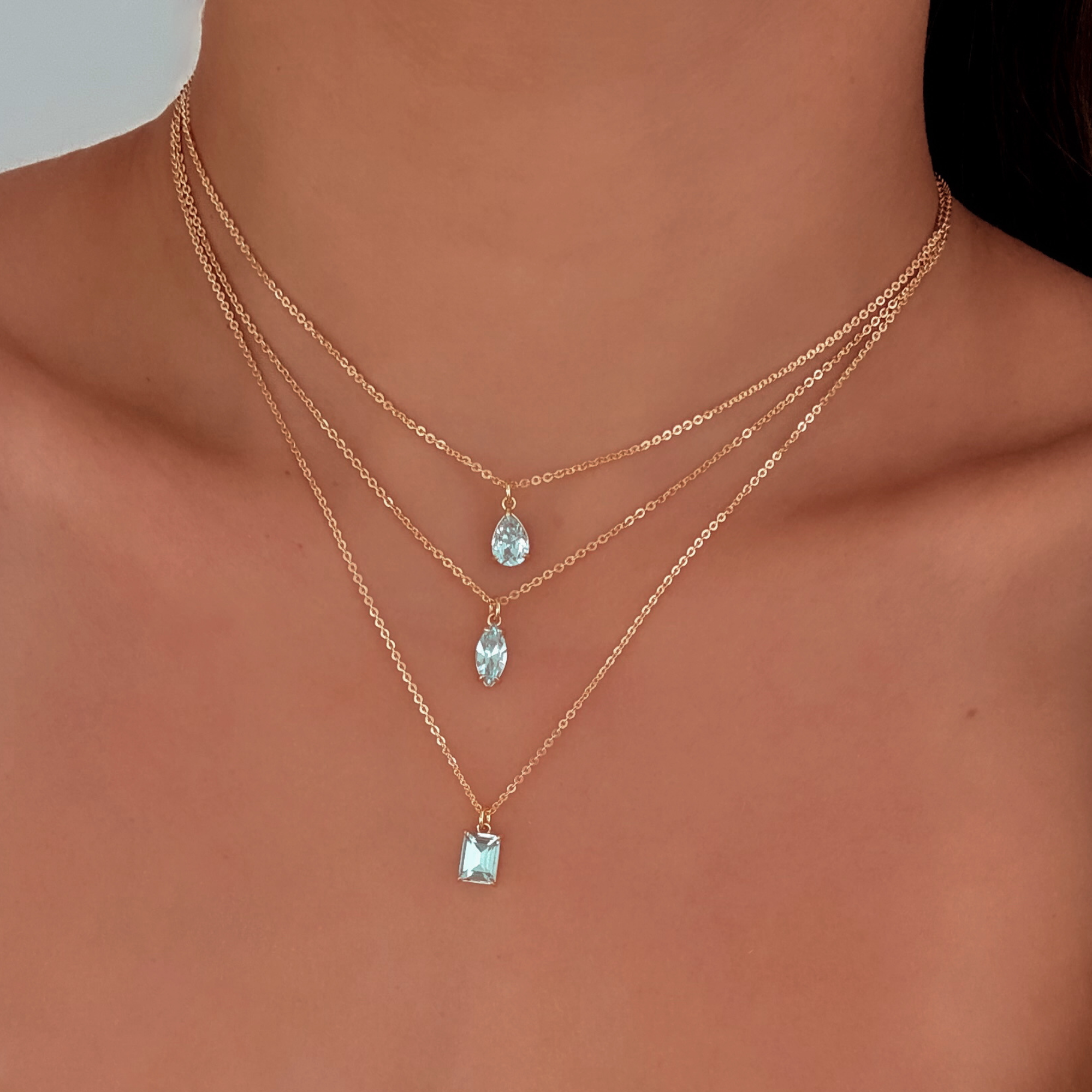 thumbnail video image 2 of 18K Gold Filled Teal Pendant Necklace for Women • CZ Solitaire Necklace • Marquise, Pear or Emerald Cut • Minimalist Simple Jewelry, 2 of 5
