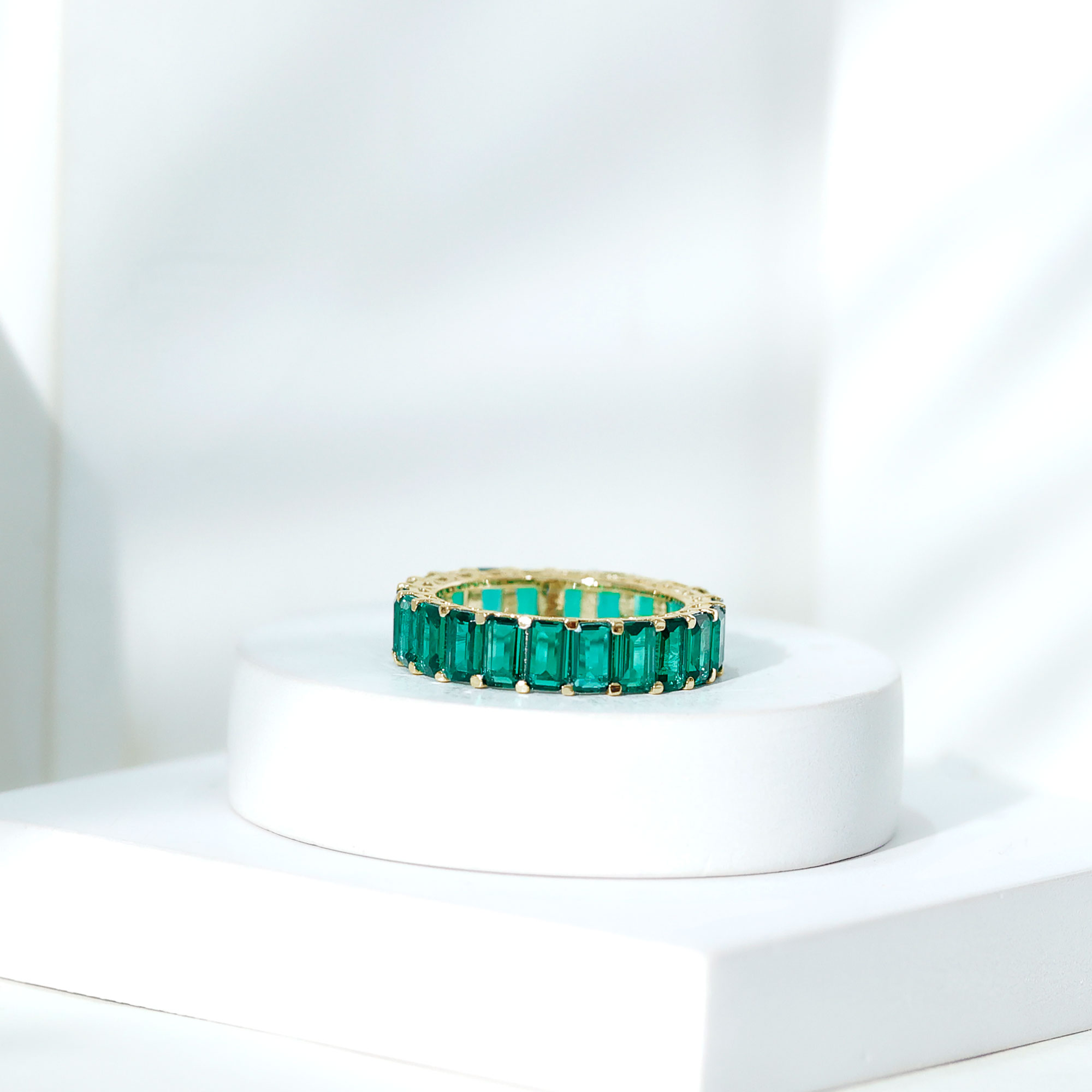 thumbnail video image 2 of Rosec Jewels Certified Lab Grown Emerald Eternity Band - Emerald Cut Emerald Anniversary Band - AAAA Quality - Ready to Gift, 14K White Gold, US 11.50, 2 of 7
