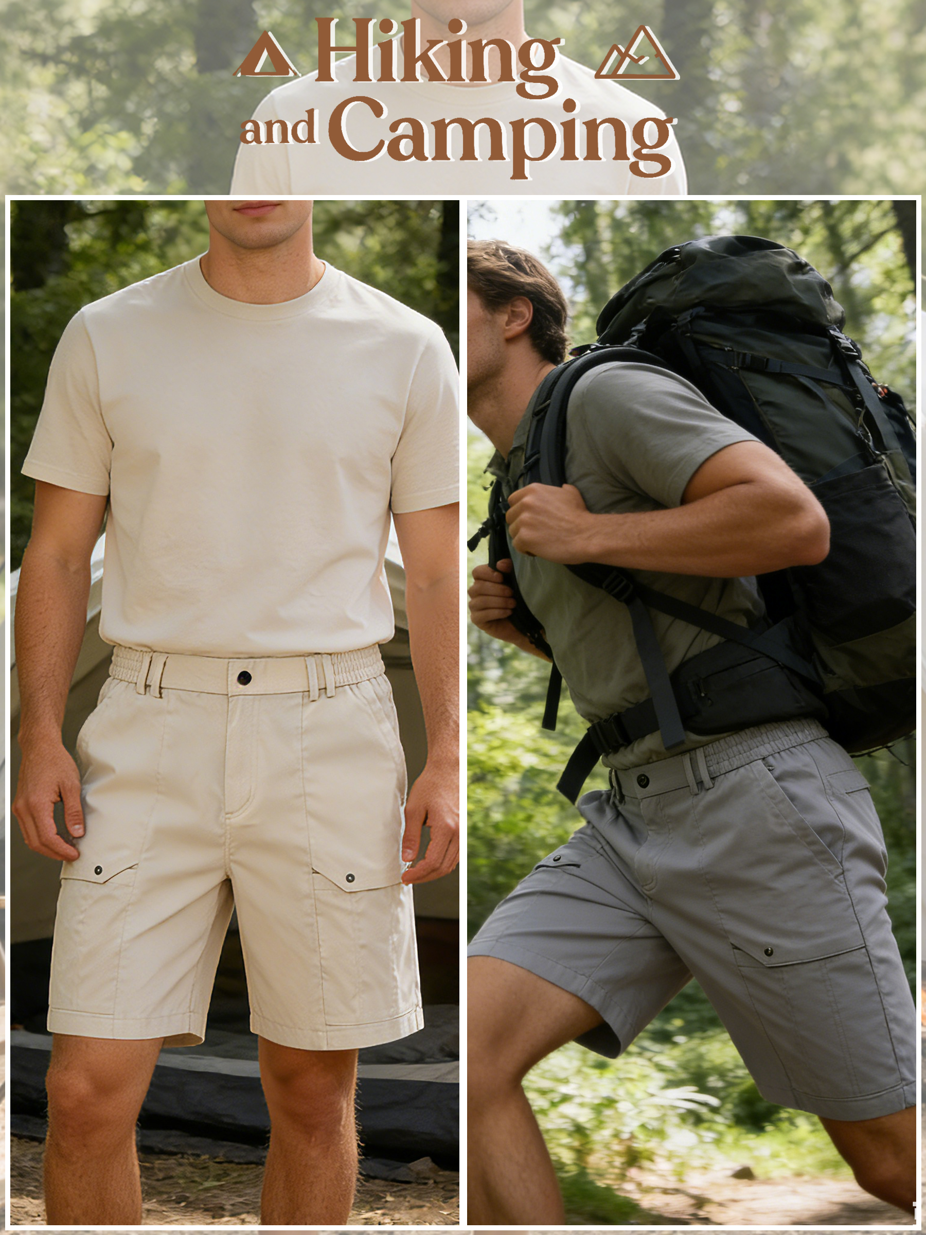 thumbnail video image 2 of Pdbokew Men's Cargo Stretch Short 6 Pockets Include 2 Zipper Pocket Comfortable Elastic Waist Causal Work Shorts Golf Hiking Short Black 32, 2 of 5