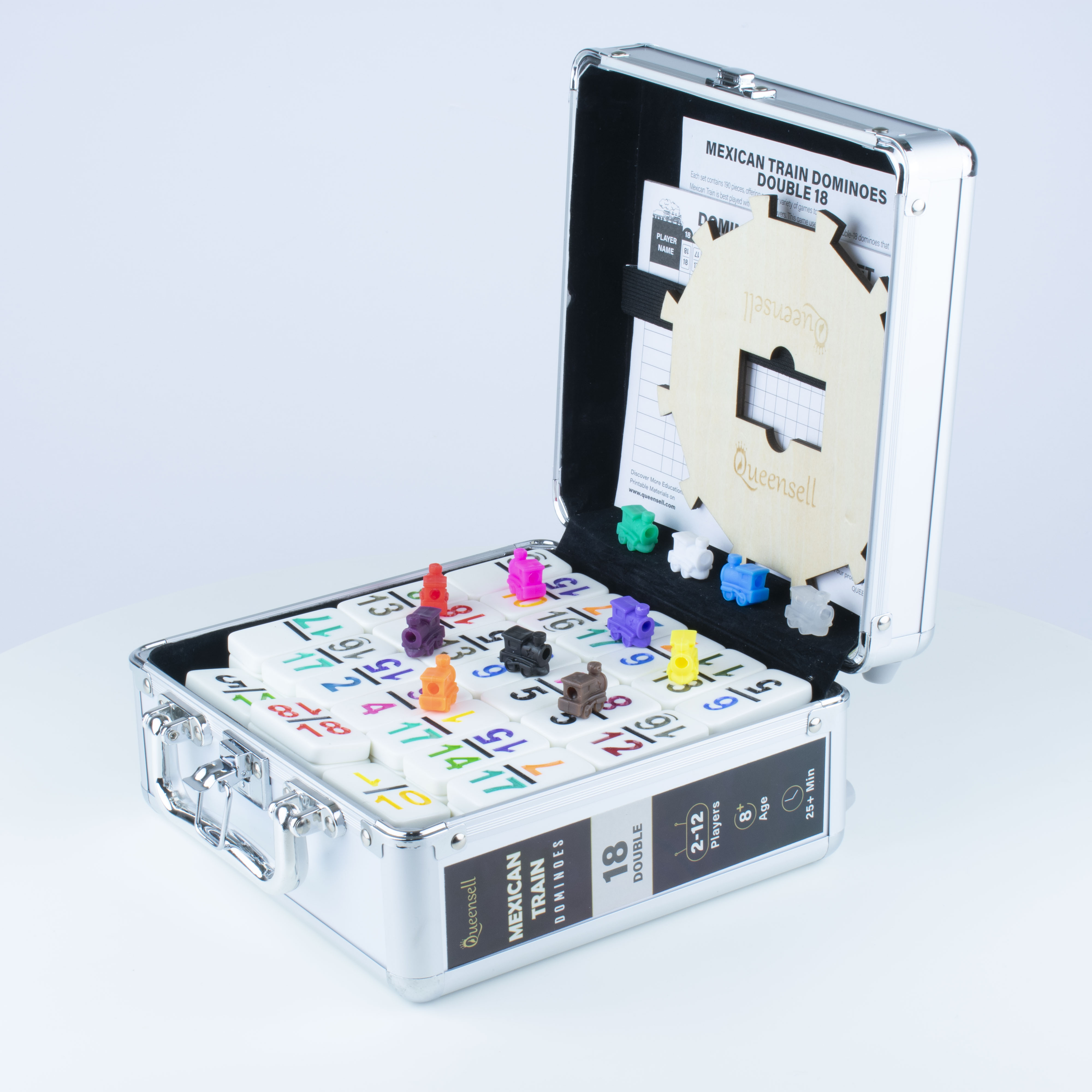 Queensell – Lot De 18 Dominos Mexican Train – Double 18 – Pois Colorés – Pour Adultes Et Familles – Jeu De Société – Dès 3 Ans