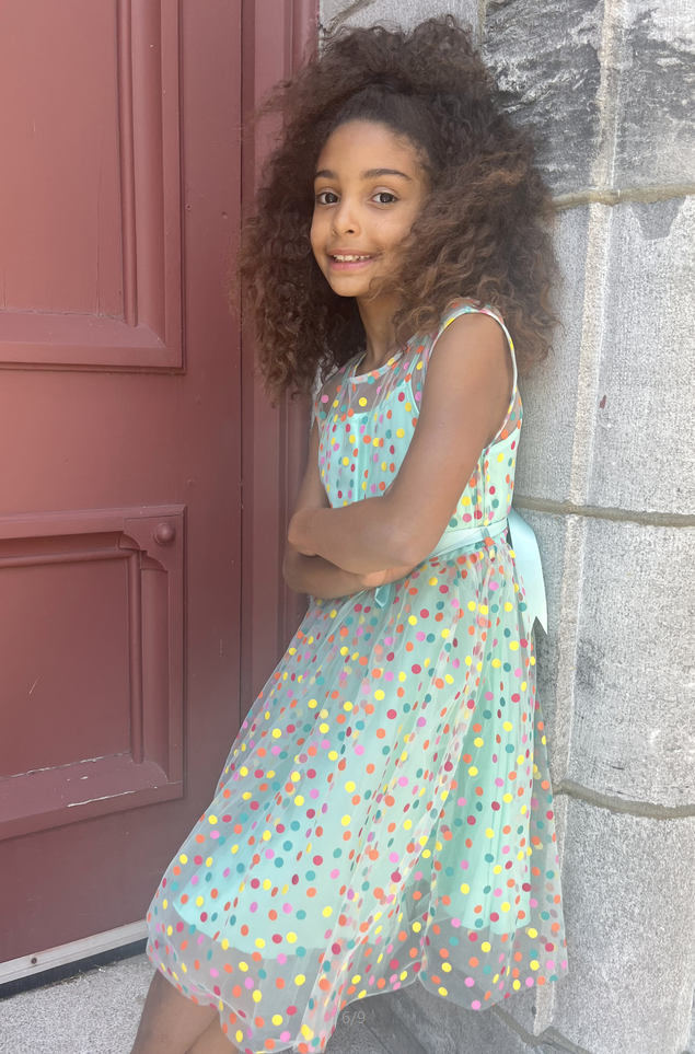 thumbnail video image 2 of Girls Dress Green Rainbow Polka Dot Tulle Birthday Party Ball Gown 12 Years, 2 of 7