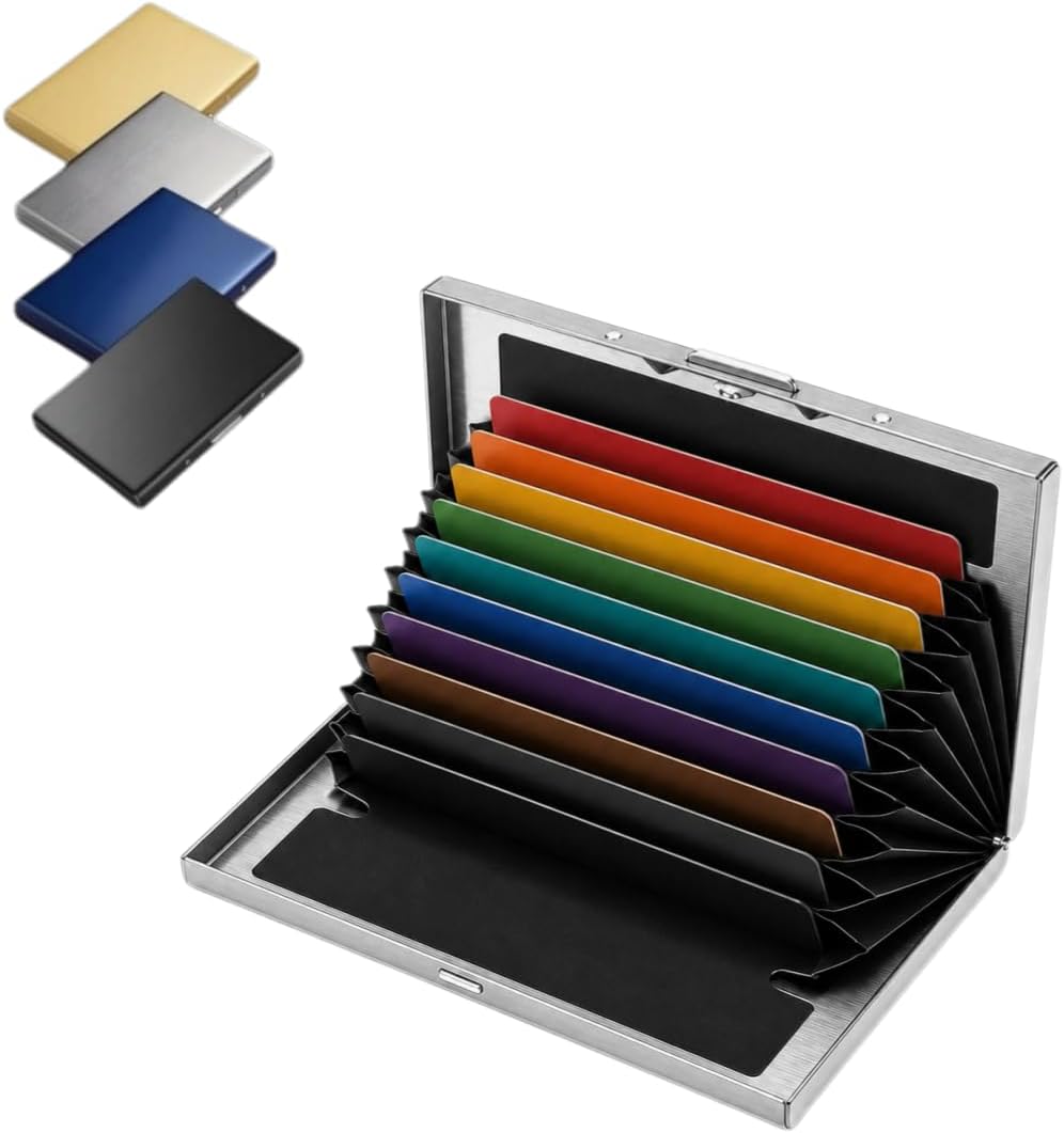 Metasl Wallet Stainless Steel Metal Card Holder Wallet, Slim RFID Blocking 10 Slots ...