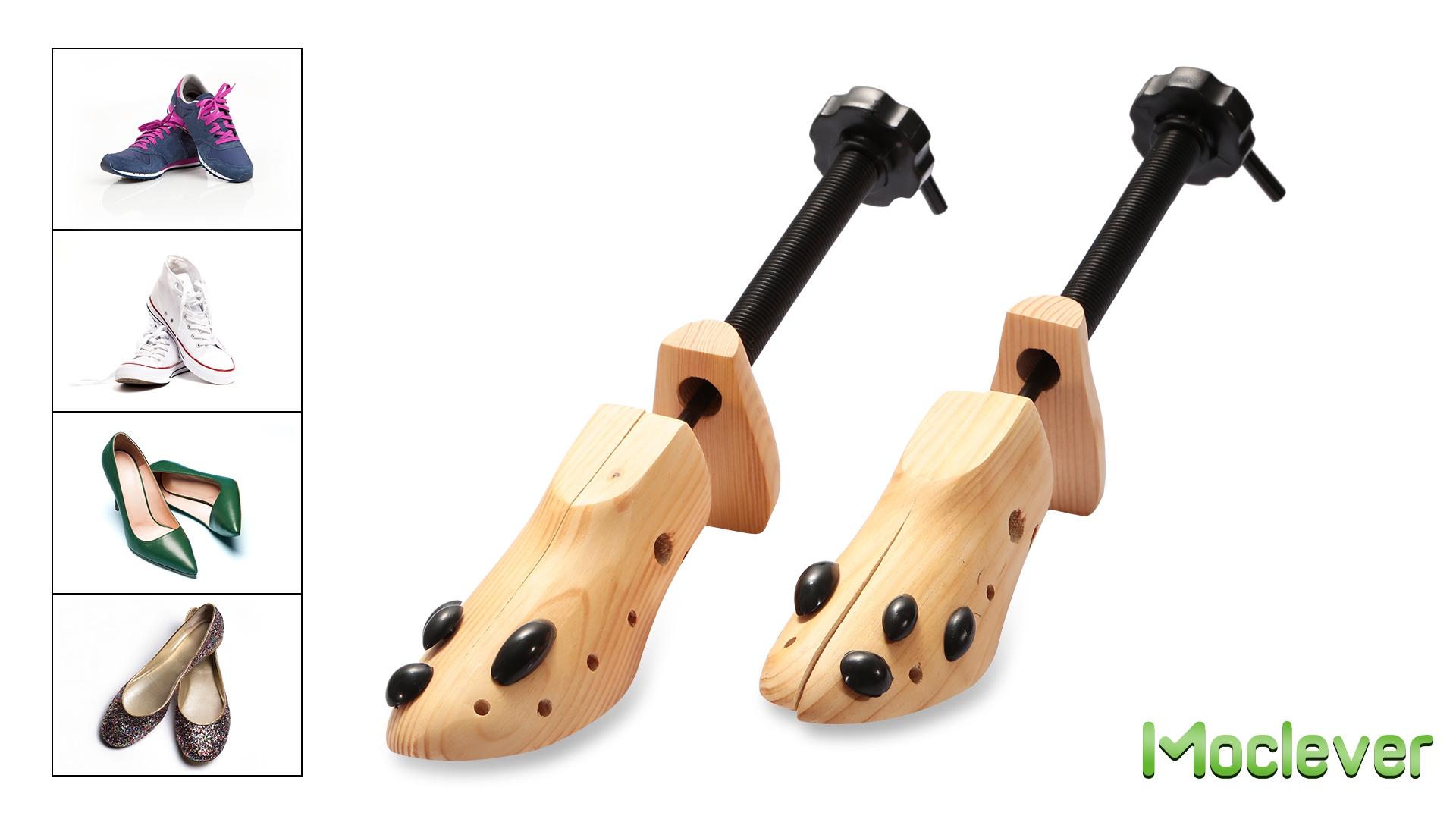 thumbnail video image 2 of Moclever 2Pcs Shoe Stretchers for Men, Pine Wood 2-Way Shoe Stretcher for Women Shoes, Size 8-11, 2 of 12