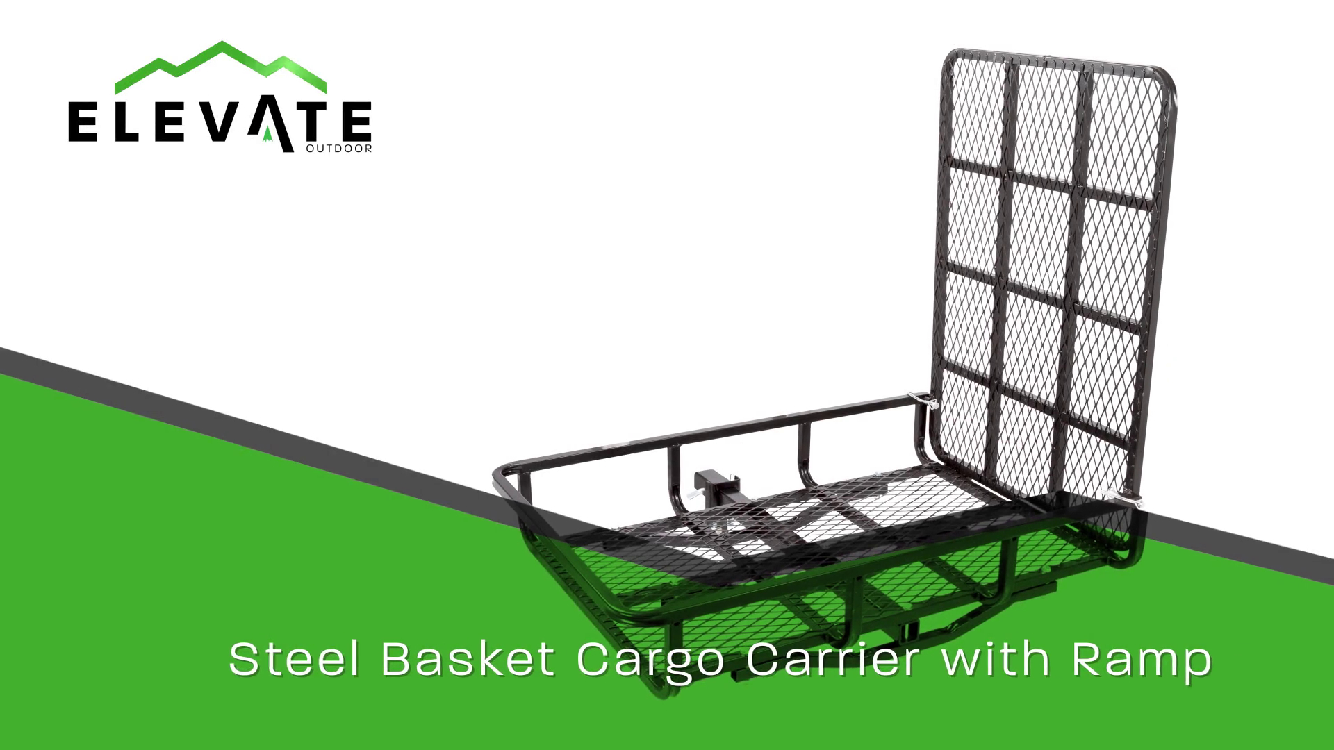 thumbnail video image 2 of Elevate Outdoor UCC500 Hitch-Mounted Steel Cargo Carrier with Ramp - 500 lb Cap, 2 of 7