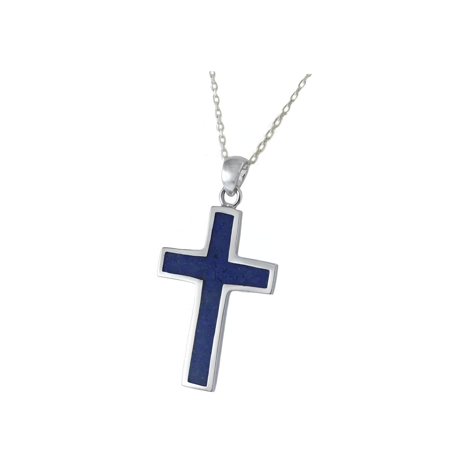 thumbnail video image 2 of Echmeck Sterling Silver Lapis Lazuli Cross Pendant Necklace, 20 in Chain, 2 of 9