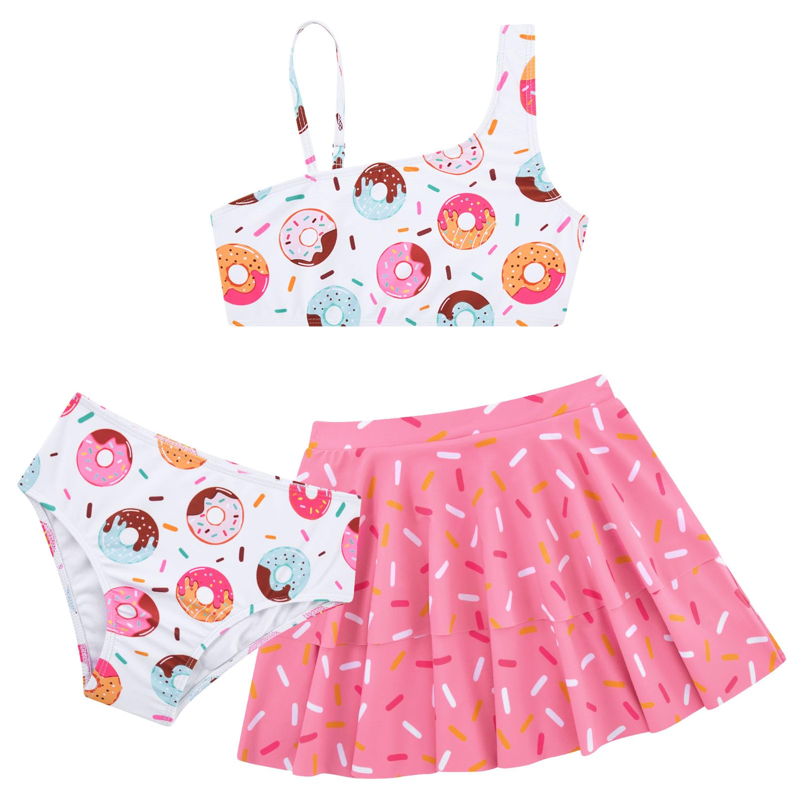 thumbnail video image 2 of Lanbubble Girls 3 Piece Swimsuit Tankini Set Bathing Suit Bikini Beach Swimear with Skirt 7-8 Years, 2 of 9