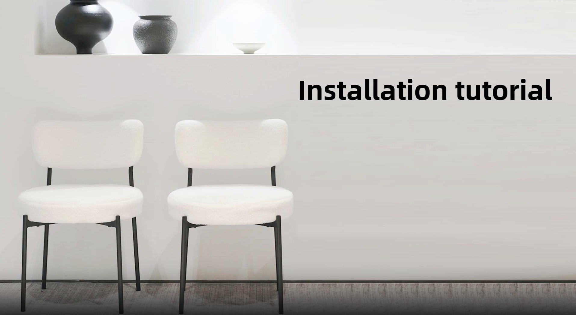 thumbnail video image 2 of Modern Teddy Fabric Dining Chairs Set of 2, Armless with Backrest, Black Metal Legs, Black, 2 of 7