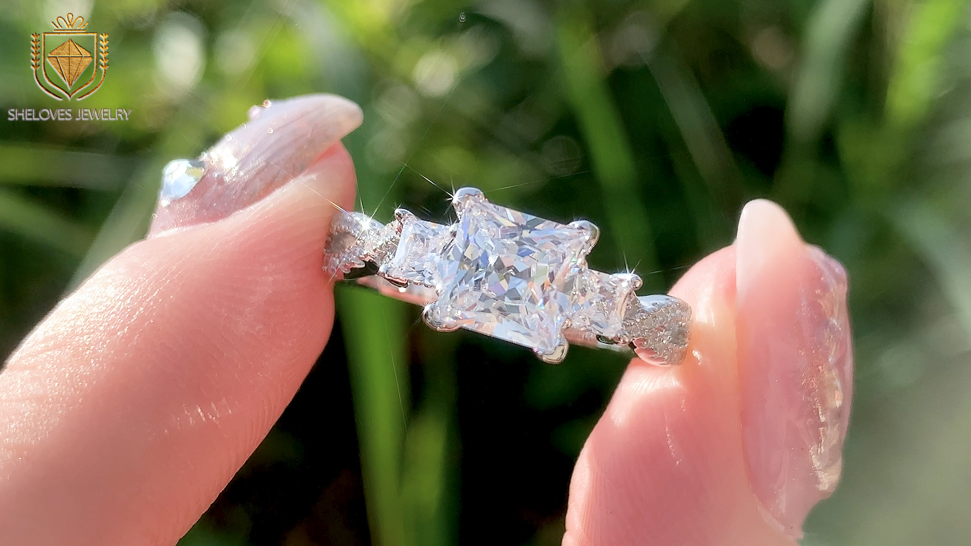 thumbnail video image 2 of SHELOVES Engagement Rings for Women Vintage Three Stone Princess Cut Cubic Zirconia Promise Wedding Rings 925 Sterling Silver Size 9, 2 of 8