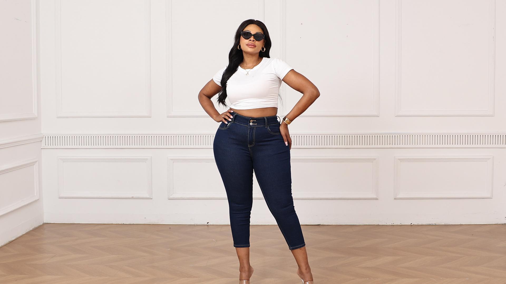 thumbnail video image 2 of Gocolloa Womens Plus Size Capri Jeans Stretchy High Waisted Skinny Denim Capris Pants Black 18W, 2 of 5