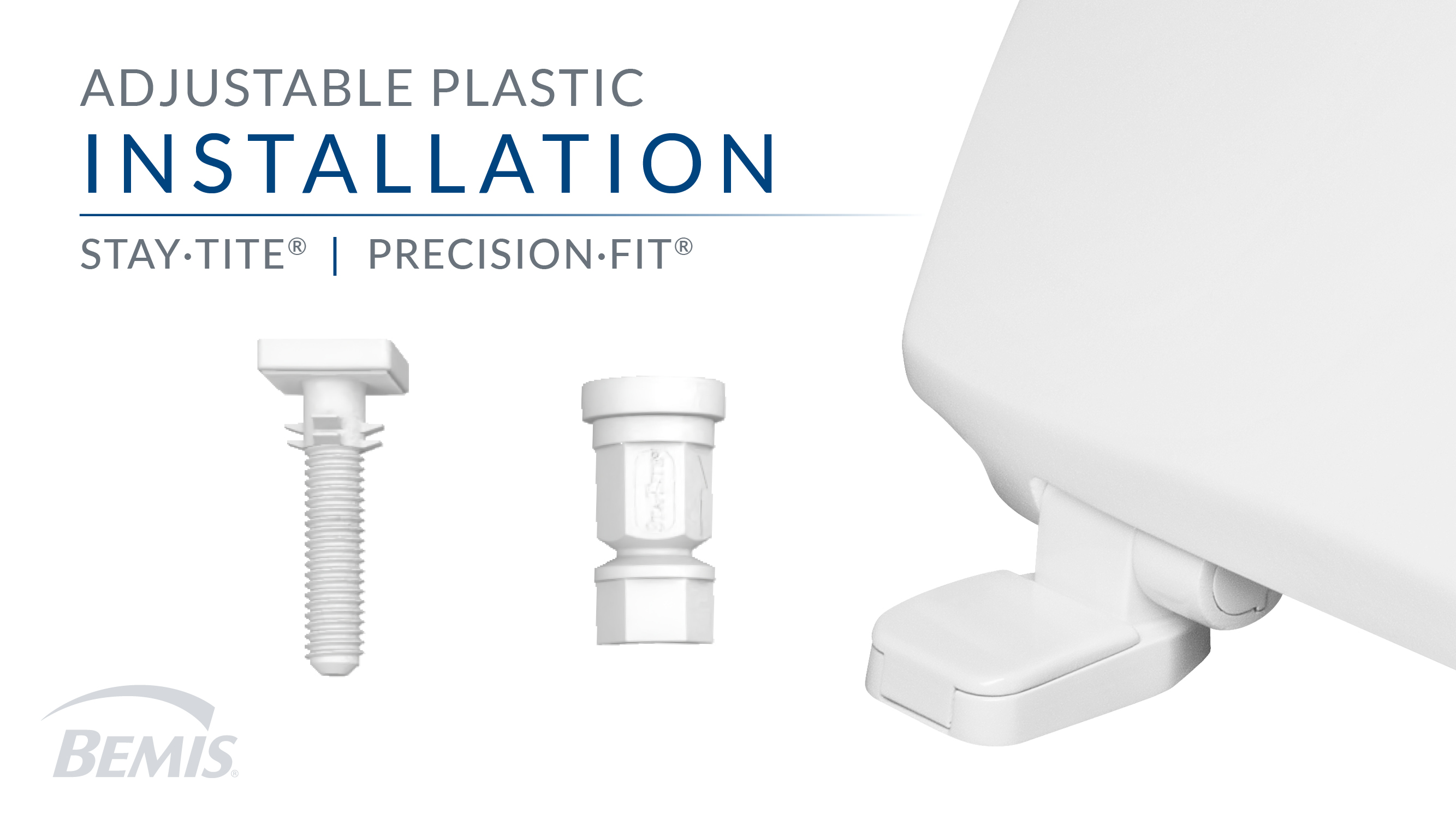 thumbnail video image 2 of Mayfair By Bemis One Fit Plastic Toilet Seat in White with Adjustable Slow-Close Hinge and Stay·Tite, 2 of 12