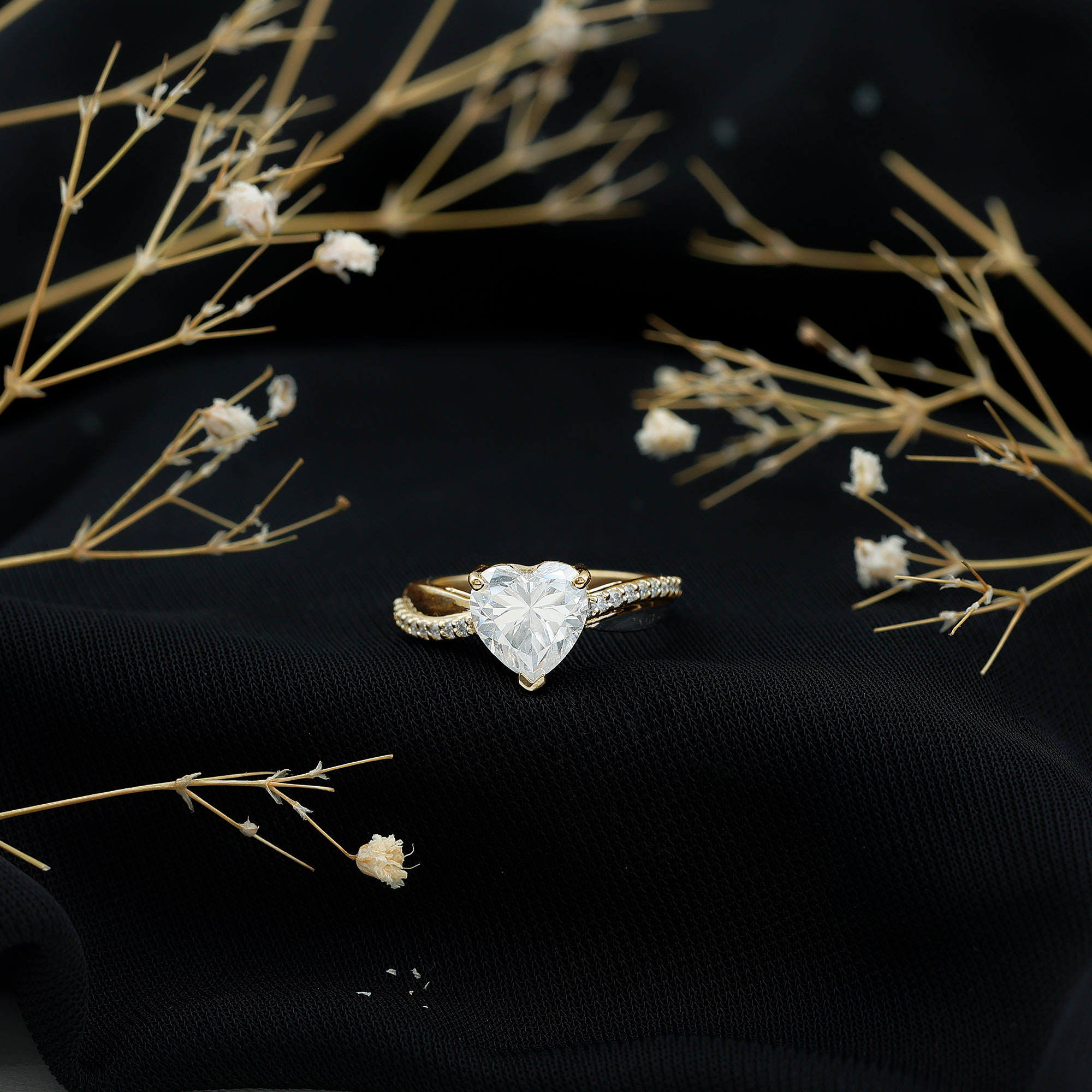 thumbnail video image 2 of Rosec Jewels Lab Created Diamond Heart Engagement Ring 2 Carat - 8 mm - Ef-Vs Quality - with Jewelry Box, 10K Yellow Gold, US 12.50, 2 of 9