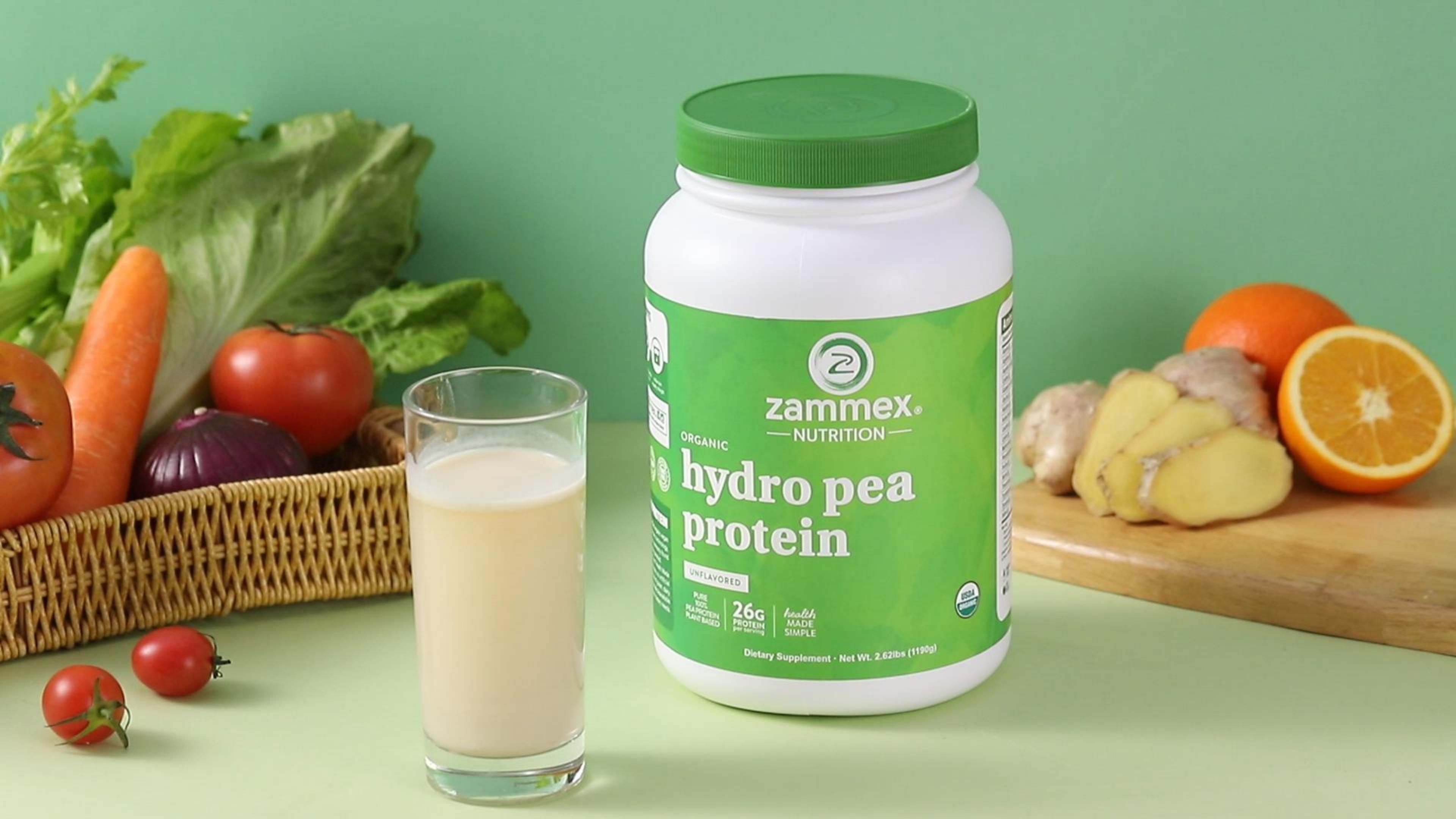 thumbnail video image 2 of Zammex Organic Hydro Pea Protein Powder, Natural Flavor, Vegan Protein Powder, Plant Based, Certified USDA, 2.62 lbs, 2 of 10