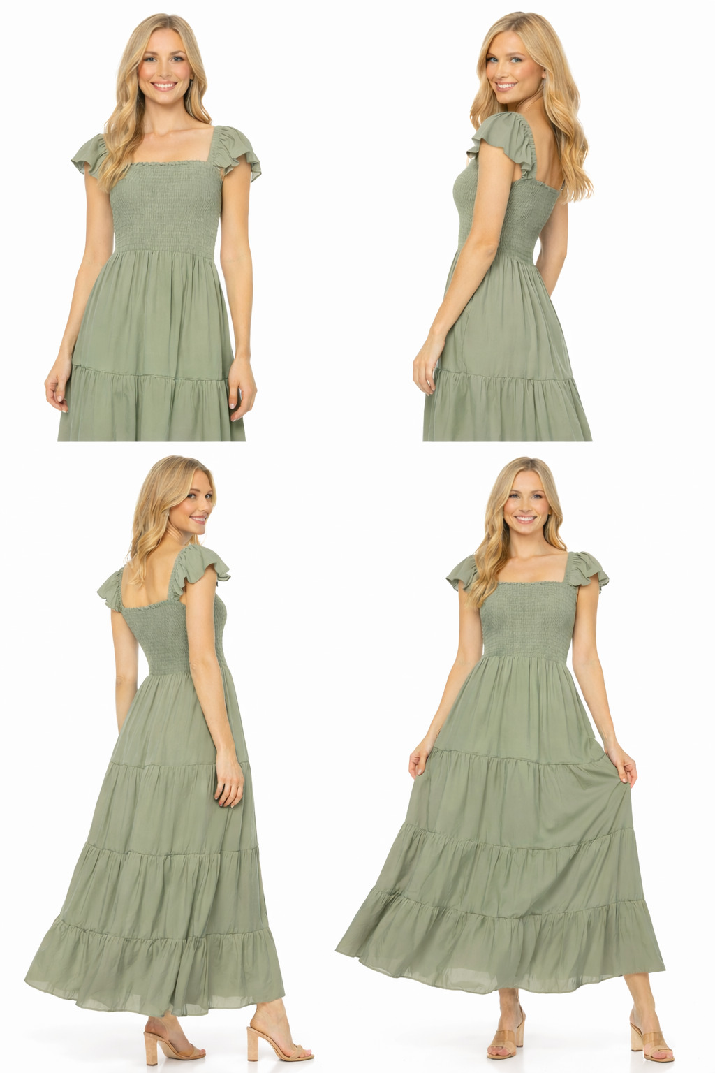 thumbnail video image 2 of Women's Sleeveless Smocked Bodice Tiered Dress Lightweight Flowy Casual Style, 2 of 5