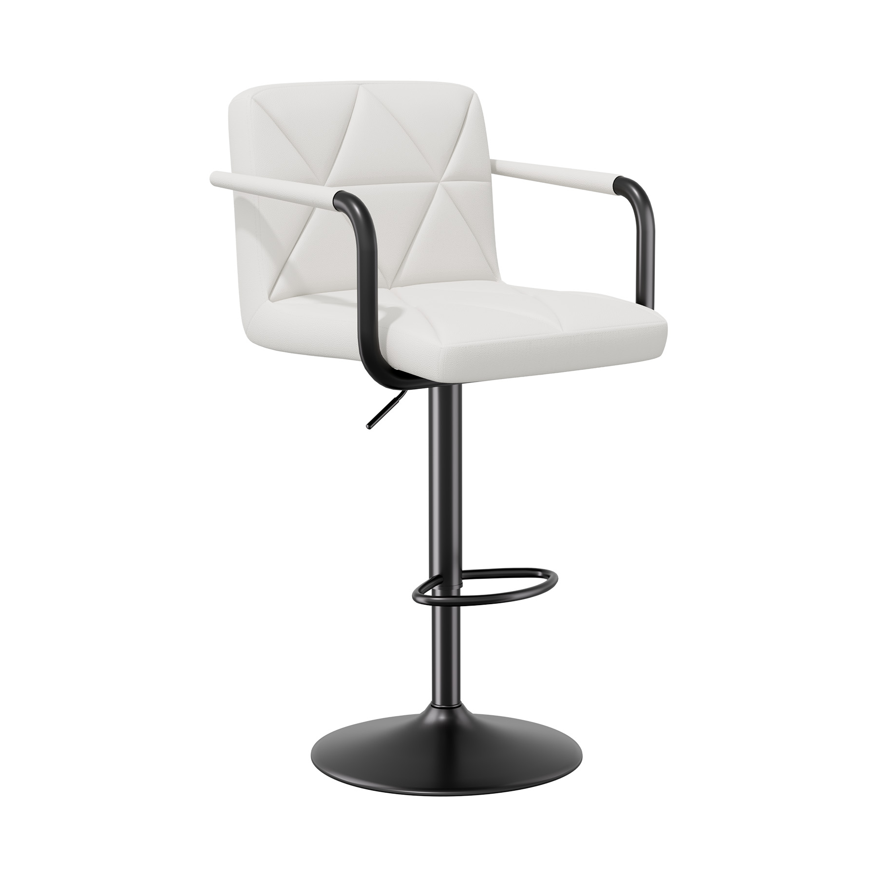 thumbnail video image 2 of Hawsaiy Modern Bar Stools Set of 2, PU Leather Adjustable Swivel Bar Chairs with Armrests and Back, Hydraulic Counter Height Stools with Footrest for Kitchen Island, Dining Room, Bar, Black, 2 of 8