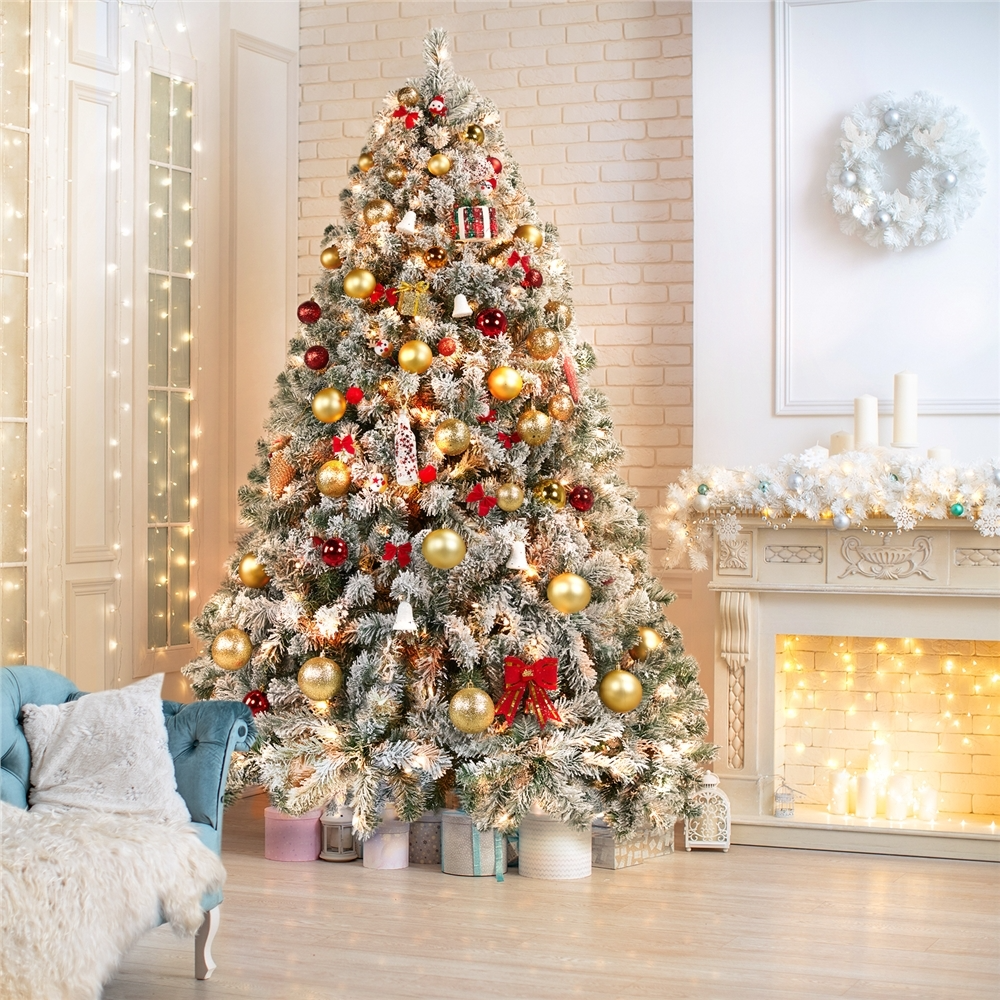 Alden Design 7.5 ft Pre-Lit Flocked Christmas Tree, White, Warm Alden Design 7.5 ft Pre-Lit Flocked Christmas Tree, White, Warm
