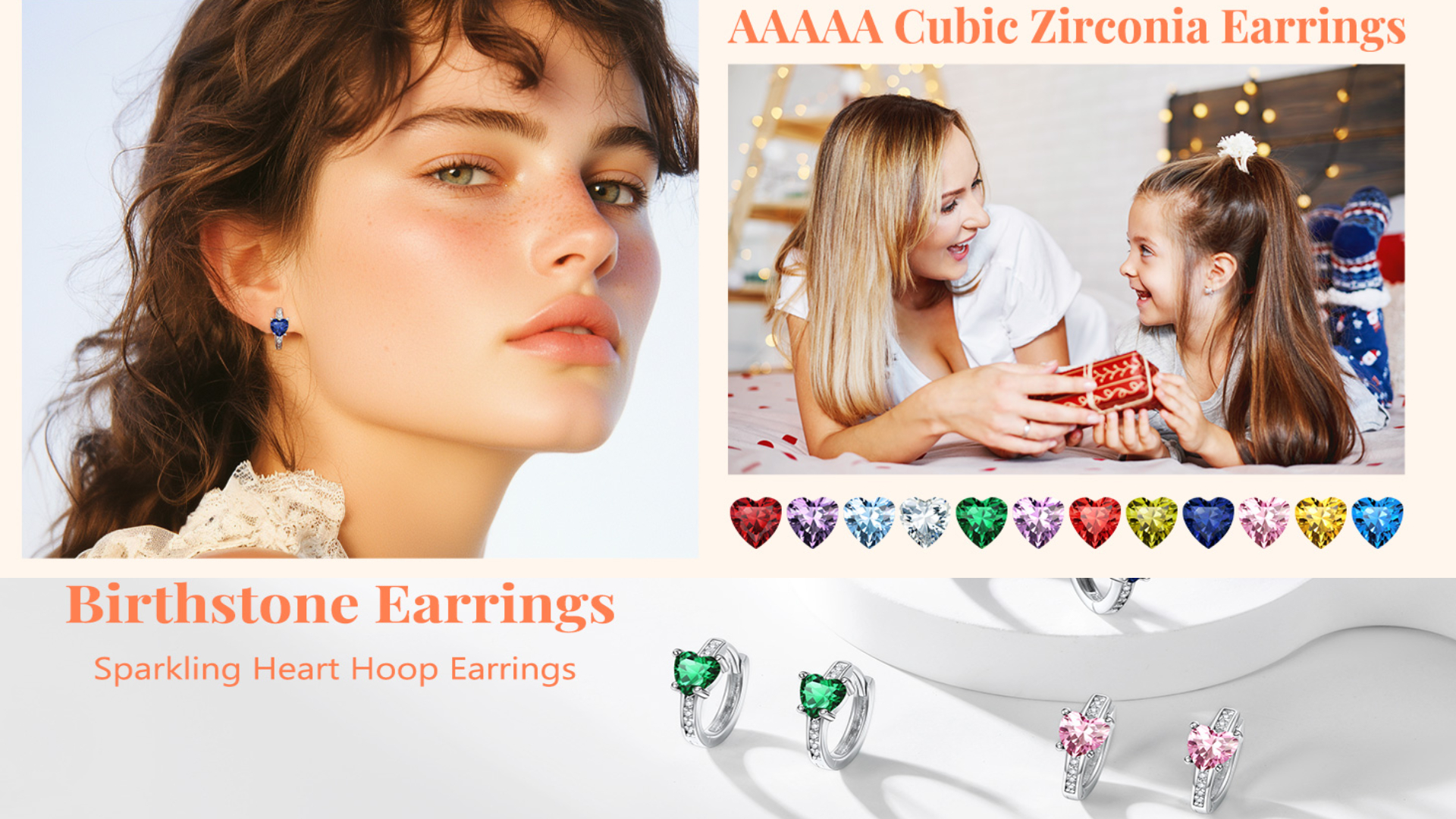 thumbnail video image 2 of Silvora Sterling Silver Birthstone Hoop Earrings for Women Heart Cut Created Diamond Dainty Earring Birthday Christmas Valentines Jewelry Gift, June, 2 of 8