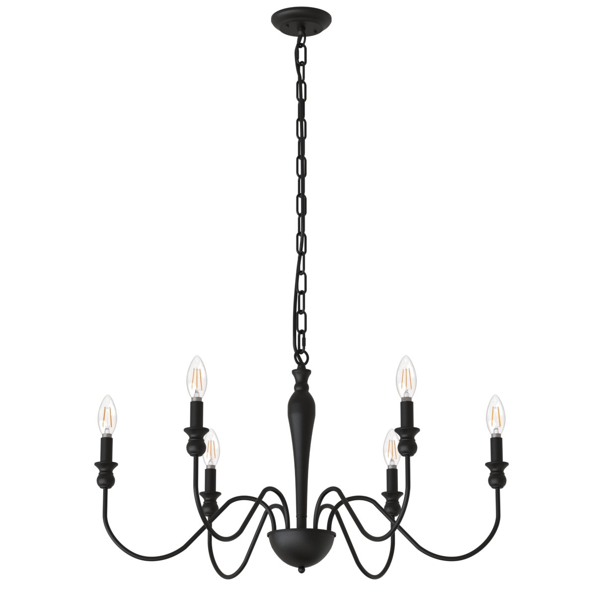 Vintage Black Crystal Chandelier - 6-Light, Iron Frame With K9 Crystals, Adjustable Chain, For Dining Room Or Farmhouse