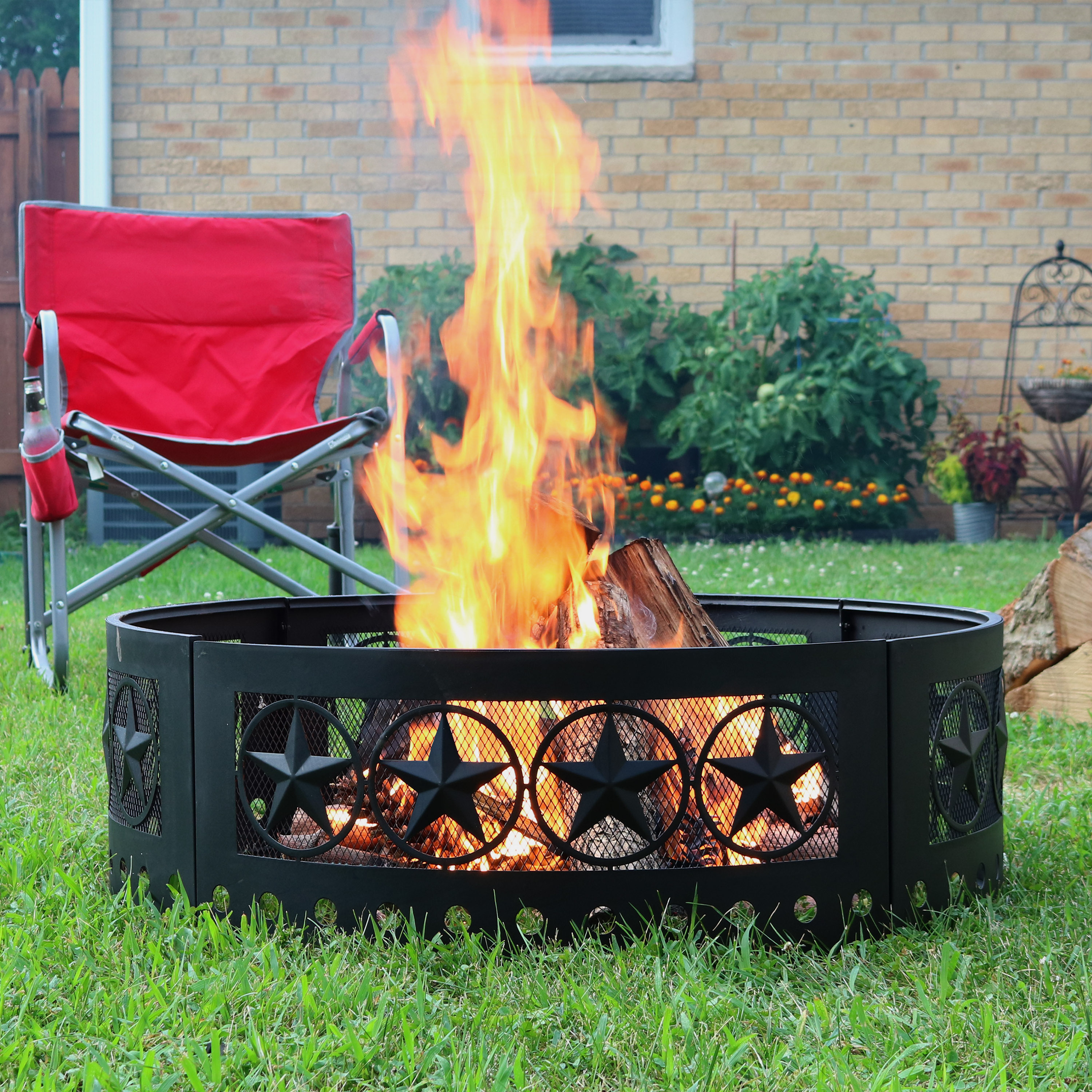 thumbnail video image 2 of Sunnydaze Four-Star 36" Round Steel Heavy-Duty Fire Pit Ring, 2 of 10
