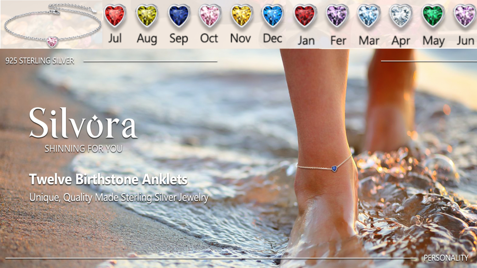 thumbnail video image 2 of Silvora Heart Anklet Bracelet for Women August Green Peridot Sterling Silver Anklet Summer Beach Foot Jewelry for Her Wife Daughter Mom, 2 of 9