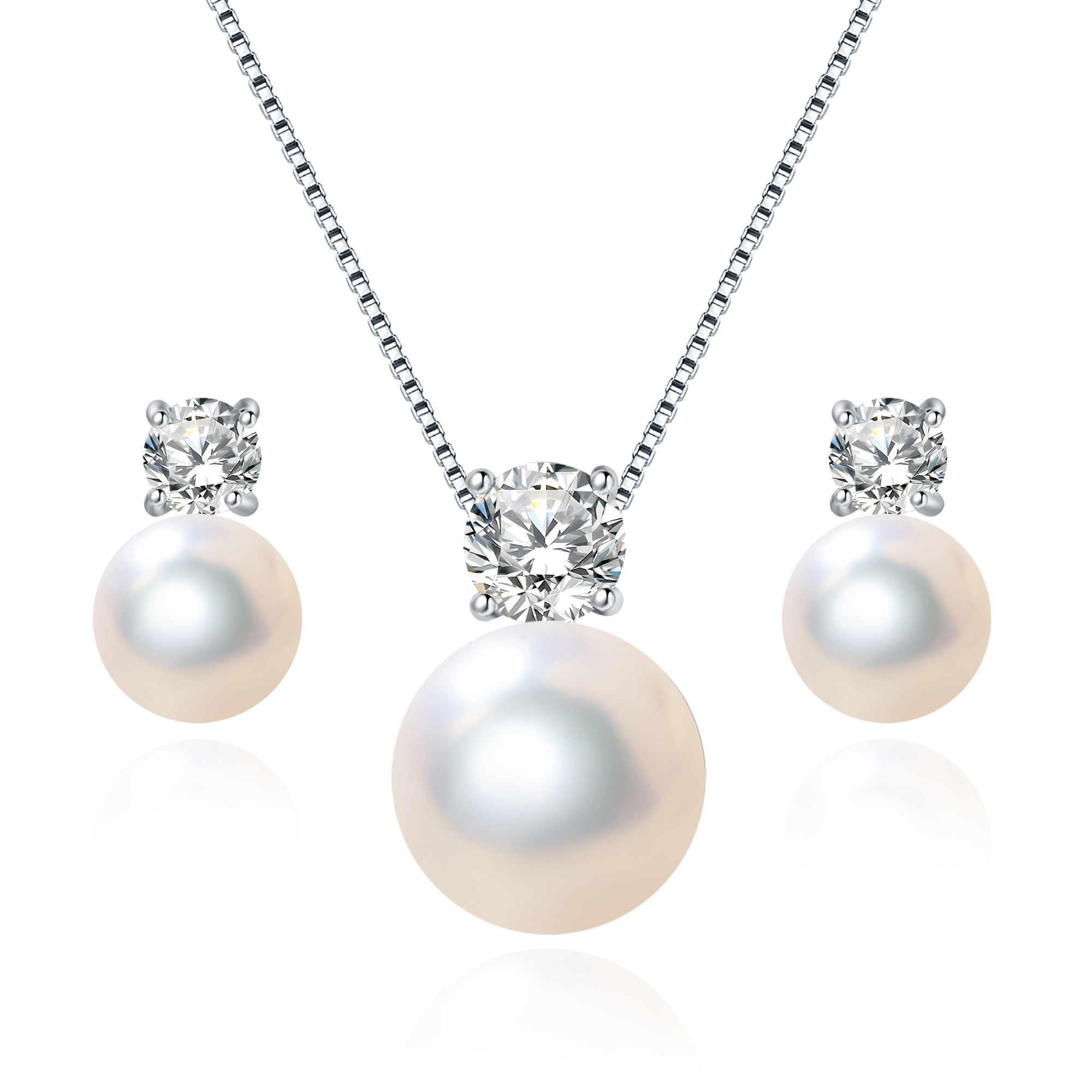 thumbnail video image 2 of BAMIKI 8-10mm White Cultured Pearl Earrings and Necklace Set for Women, 925 Sterling Silver Jewelry, Hypoallergenic Gift, 2 of 6