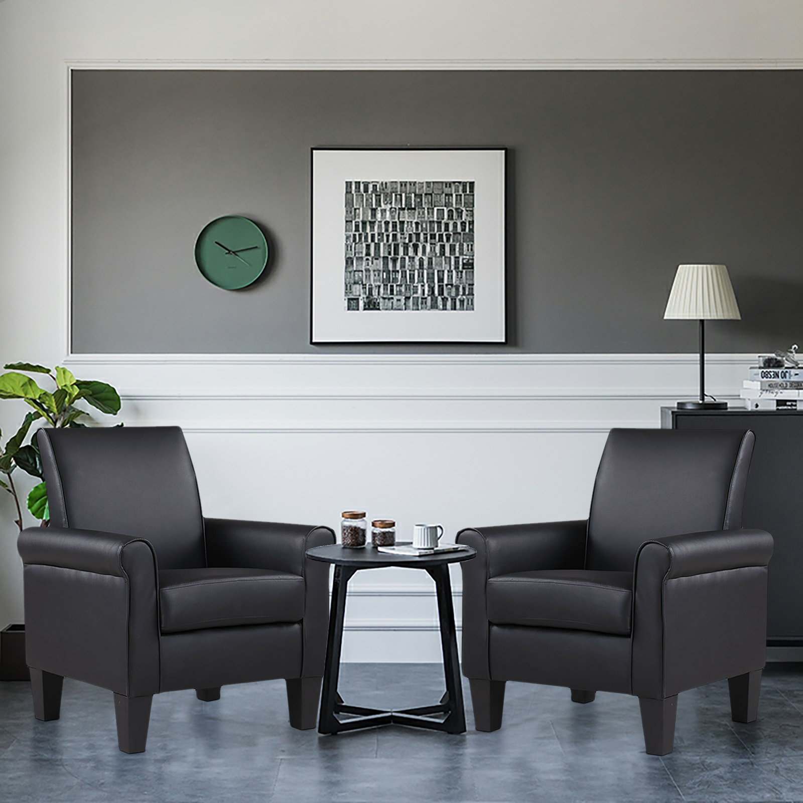 thumbnail video image 2 of Lohoms Modern Faux Leather Accent Chair Uplostered Living Room Arm Chairs Comfy Single Sofa Chair (Black), 2 of 7