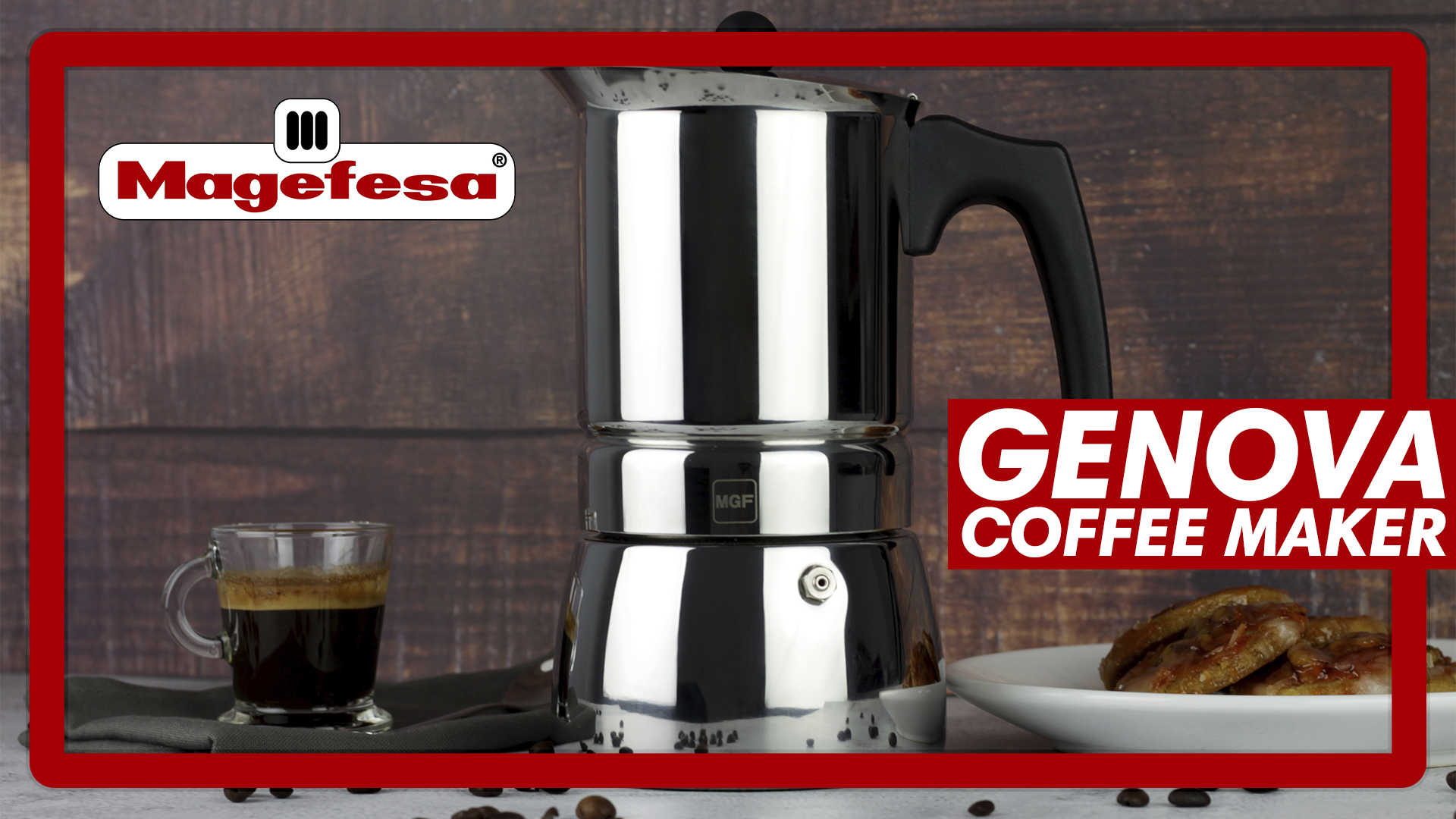 thumbnail video image 2 of MAGEFESA Genova Stovetop Espresso Moka Pot, 10-Cup/17 oz, made of 18/10 Stainless Steel, Suitable for Induction, Greca/Italian Coffee Maker, 2 of 6