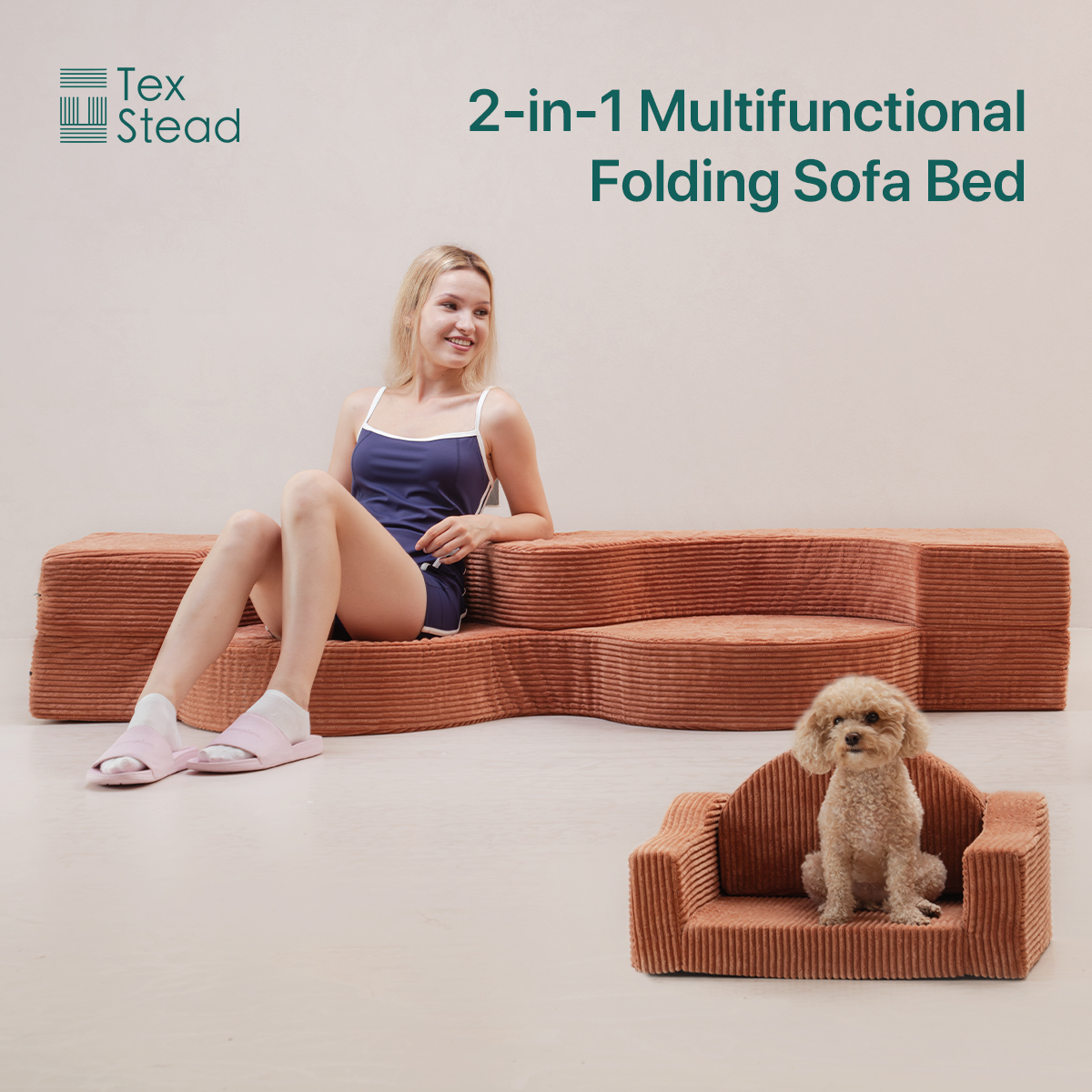 thumbnail video image 2 of CHARRYARN by TexStead Folding Mattress & Cushion - Double Seat - Portable Folding Bed - Easy Storage Cushion - Ideal for Study, Living Room, Kids' Room, or Office Naps - 35 x 75 x 6 inches - Orange, 2 of 7