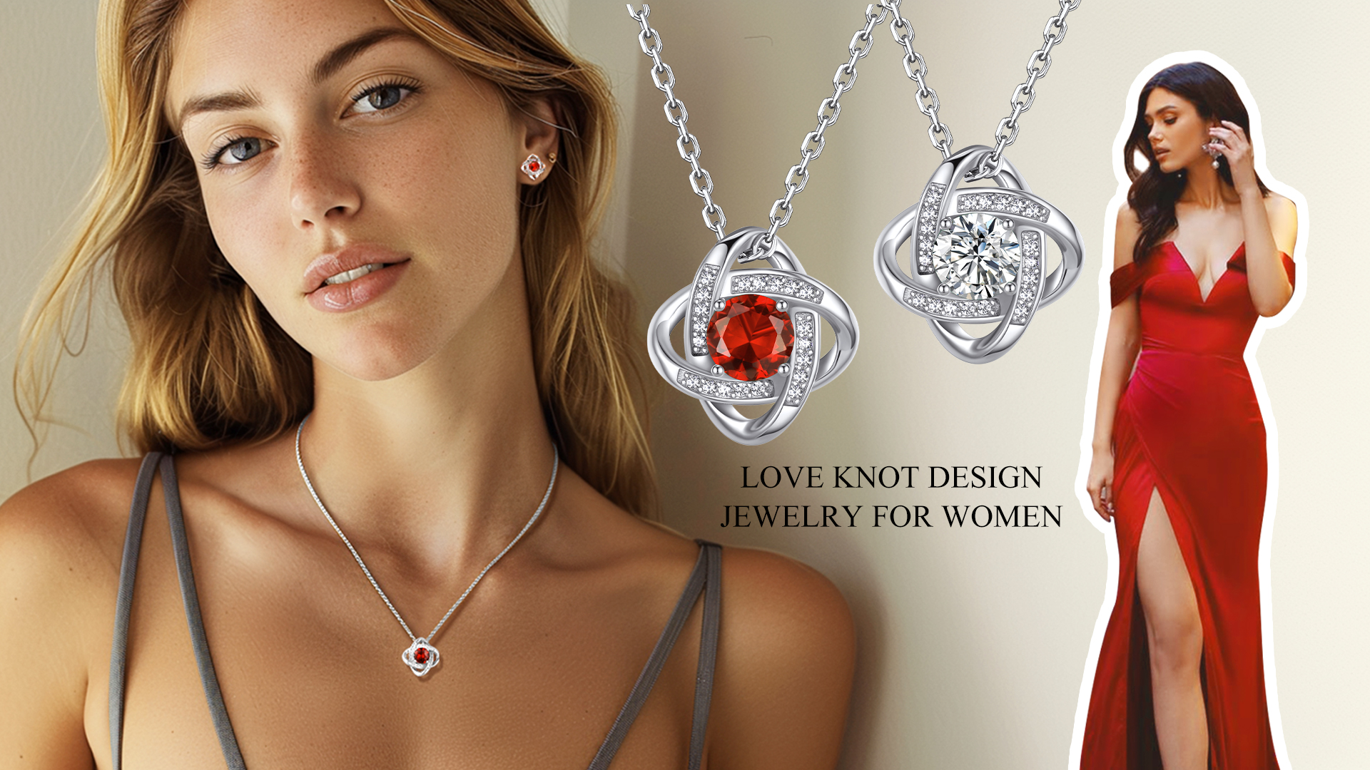 thumbnail video image 2 of Bestyle Sterling Silver Love Eternal Knot Necklace Synthetic Diamond Birthstone Pendant Necklace Christmas Birthday Gifts for Women, April, 2 of 9