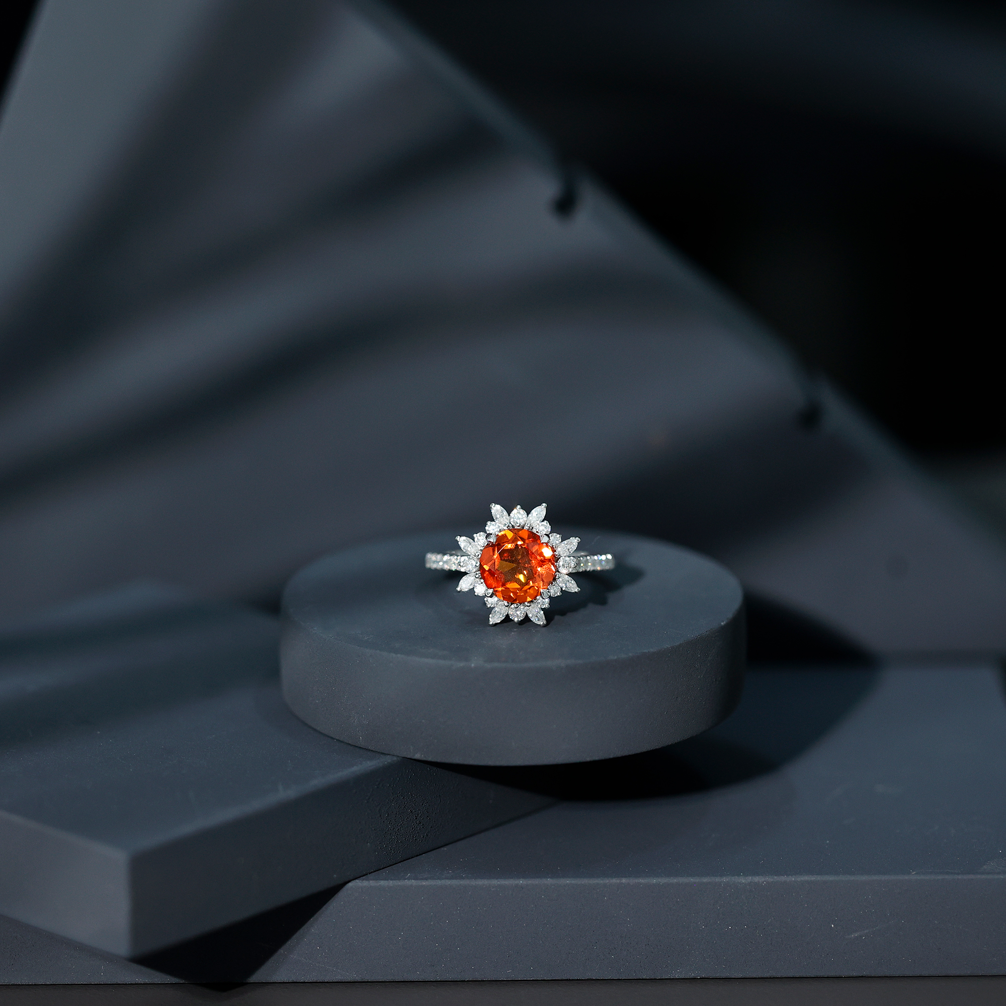 thumbnail video image 2 of Rosec Jewels Lab Grown Orange Sapphire and Diamond Ring - 925 Silver Cocktail Ring Gold Plated - Ready to Gift for Women, US 5.00, 2 of 9
