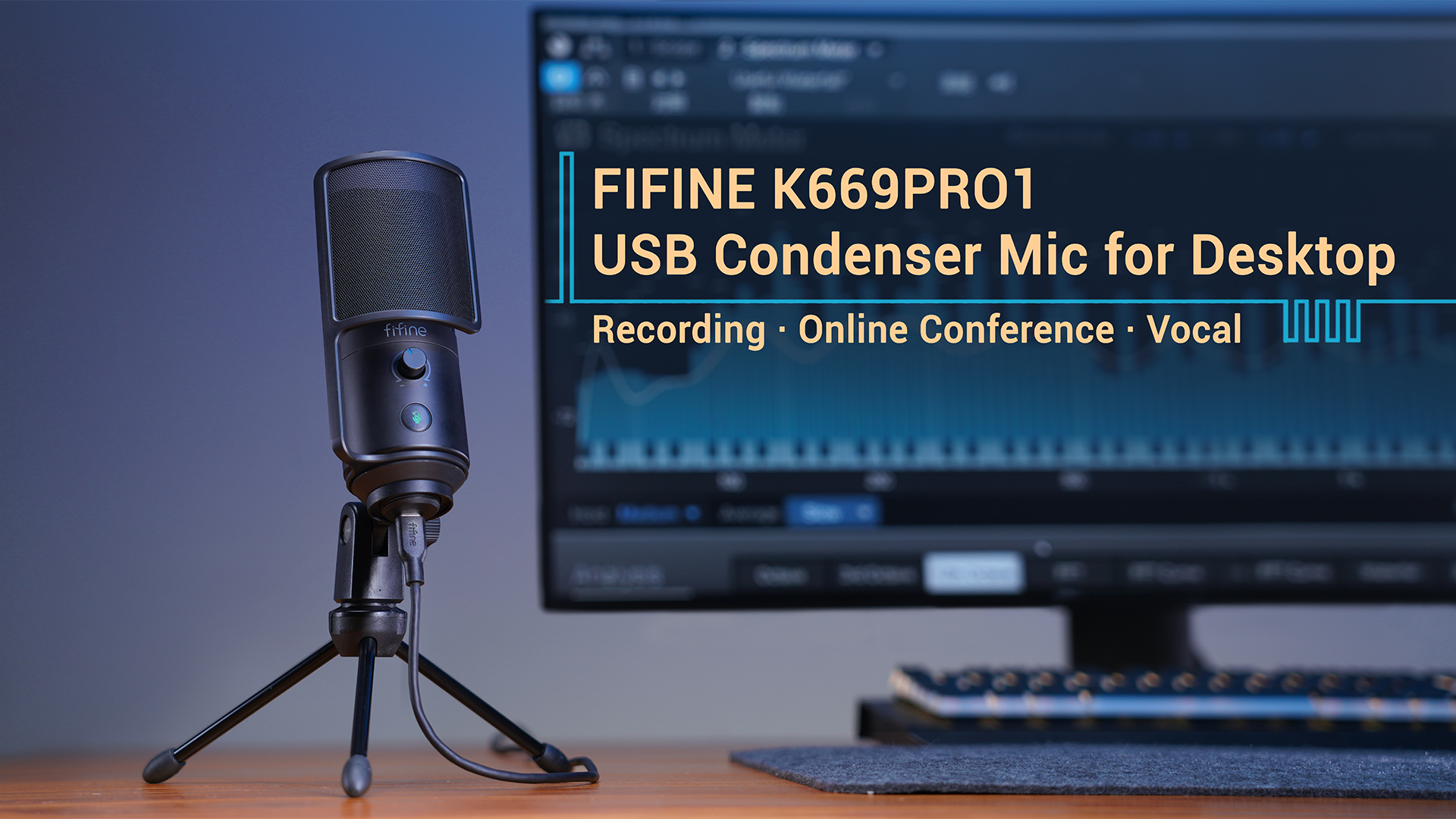 thumbnail video image 2 of FIFINE K669B Pro USB Computer Microphone for Laptop & Desktop, Metal Condenser Microphone with Mute, Gain Control, Pop Filter for Gaming and Streaming, 2 of 9
