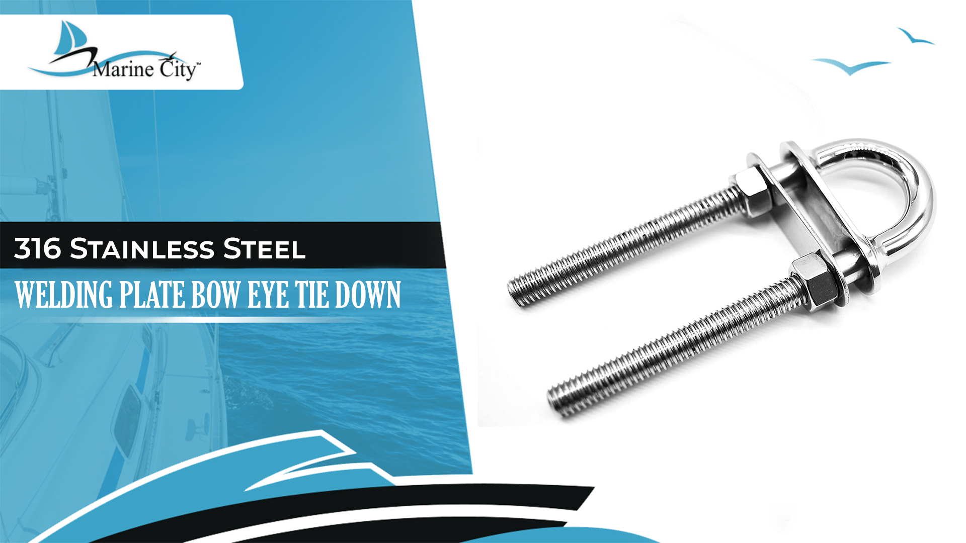 thumbnail video image 2 of MARINE CITY Stern Bow Eye Tie Down U-Bolt, 304 Stainless Steel, Fixed Welding Plate, 4.5 Inch for Boats, Yachts, and Marine Hardware, 2 of 8