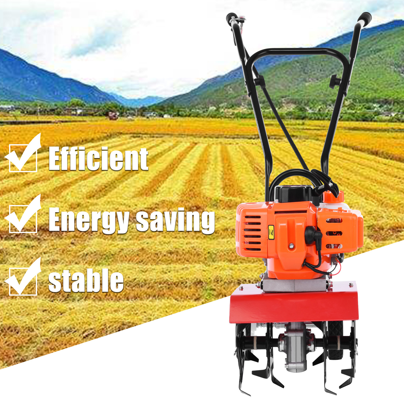 thumbnail video image 2 of Zxareky  2 Stroke 9000RPM 1.2L Fuel Tank 6-inch Working Depth 7.9-inch Tilling Width Digging 3HP/1.65kW 52cc Garden Mini Tiller Garden Accessory, 2 of 12