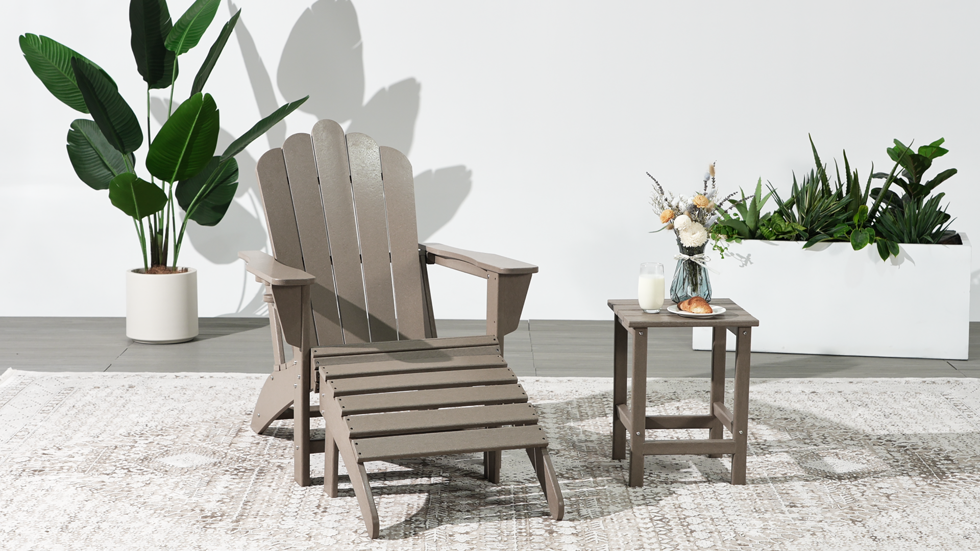 thumbnail video image 2 of WestinTrends Highland 3-Piece Adirondack Chair with Cup Holder and Folding Ottoman and Table Set, Turquoise, 2 of 16