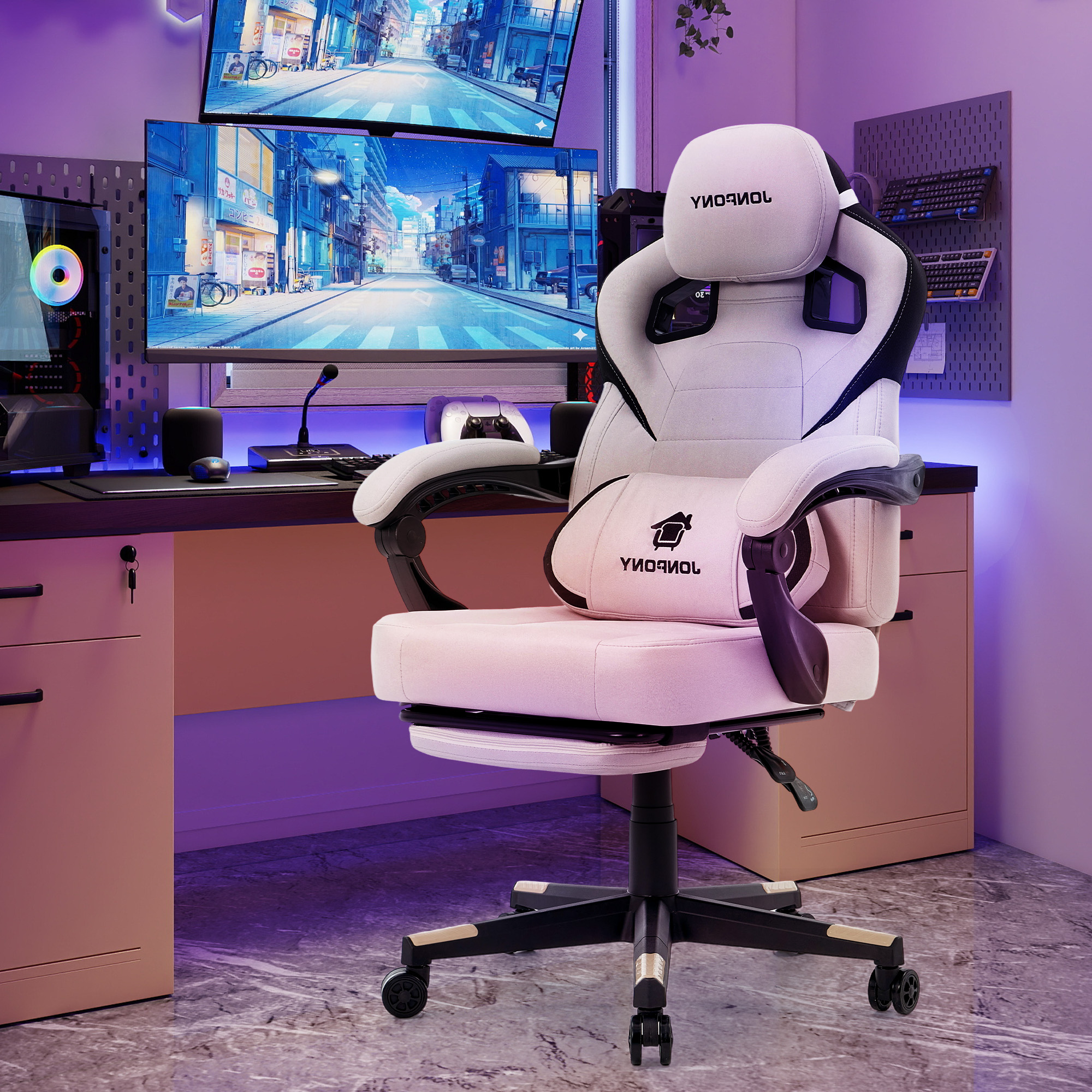 thumbnail video image 2 of JONPONY Big and Tall Gaming Chair,Ergonomic Design with  Lumbar Cushion and Footrest,High Back Office Chair Support 8 Hours Long Sitting, Computer Chair,WHITE, 2 of 9