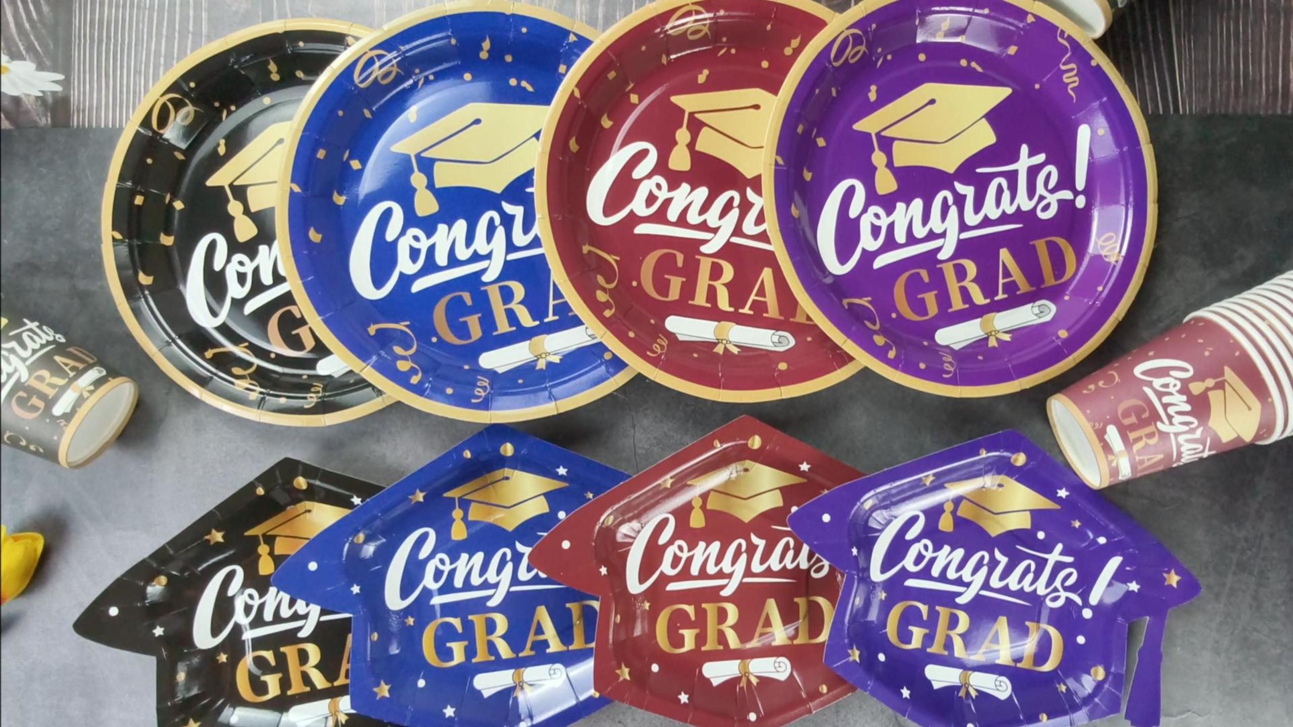 thumbnail video image 2 of 125PCS Graduation Paper Plates and Napkins, 2026 Graduation Party Supplies Black & Gold Disposable Dinnerware Set, Graduation Party Decorations for College & High School (Serves 25 Guests), 2 of 10