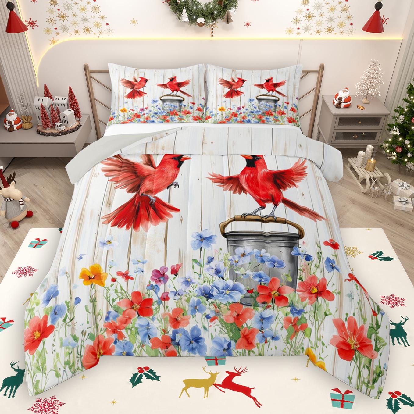 thumbnail video image 2 of Manfei Cute Cardinals Bedding Comforter Set,Old Barn Door Twin Comforter Sets,Colorful Flower Floral Bedding Set For Teens,Ultra Soft Home Decor Reversible,2pcs, 2 of 9