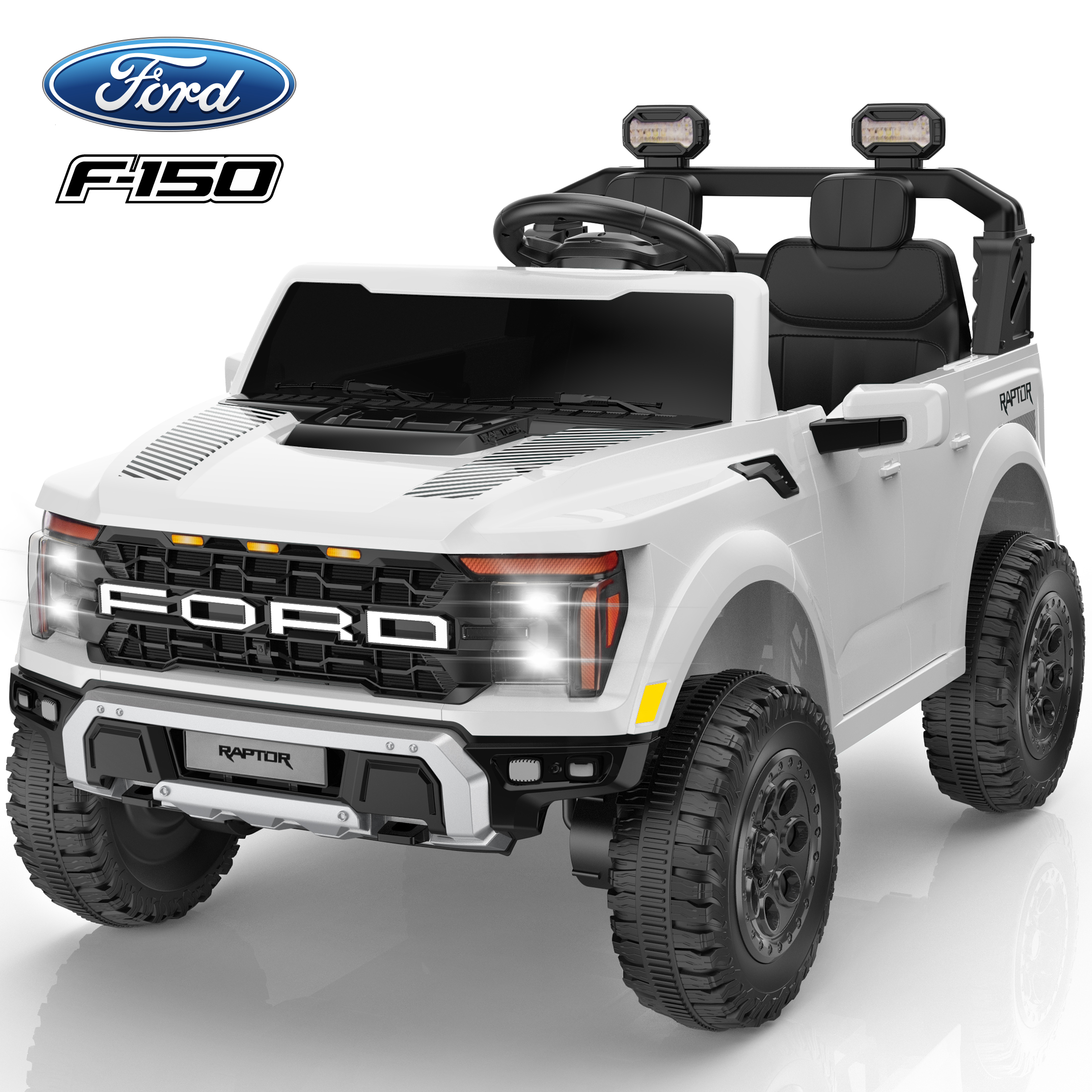 thumbnail video image 2 of Ford F150 Raptor 2 Seater Ride on Toy Trucks for Kids, 24V Powered 2 Seat Ride on Cars with Remote Control/4 Wheelers/LED/Bluetooth/ Truck Bed Storage/Soft Start, Kids Electric Cars for Boys Girls, 2 of 8