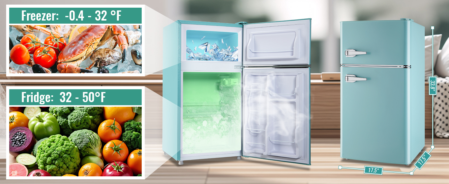 thumbnail video image 2 of TACOOL BLUE Refrigerator with Top Freezer 3.5Cu.ft Two Door Small Mini Fridge with Extra Drink Space for Home Office Dorm BLUE, 2 of 8