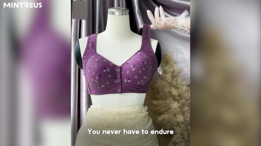 thumbnail video image 2 of MINTREUS Women's Front Button Closure Bra Comfort Full-coverage Bra Senior Front-Closing Wirefree Bra, 2 of 5