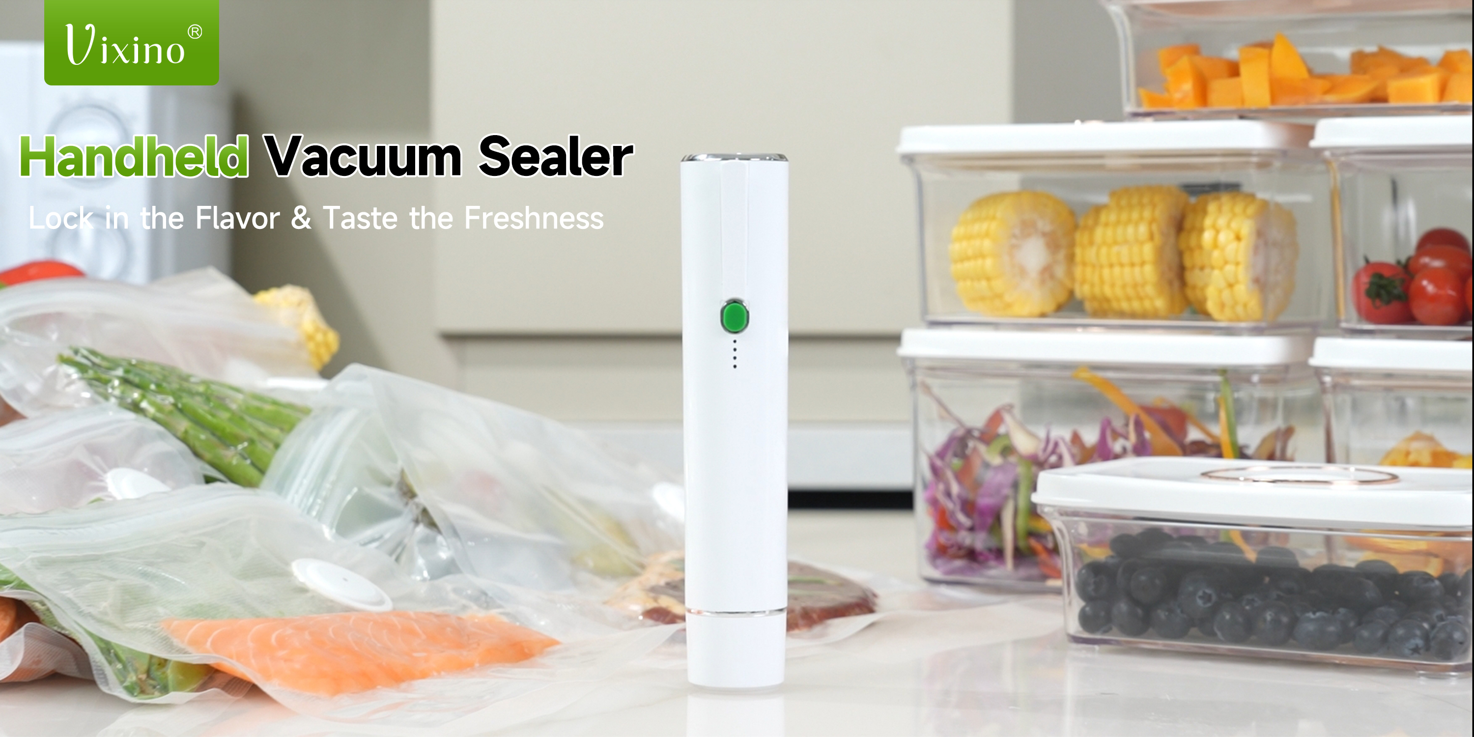 thumbnail video image 2 of VIXINO Handheld Vacuum Sealer with 20 Reusable Bags, Compact Food Sealing Machine, Portable Freshness & Storage for Fridge, Freezer, Leftovers, 2 of 8
