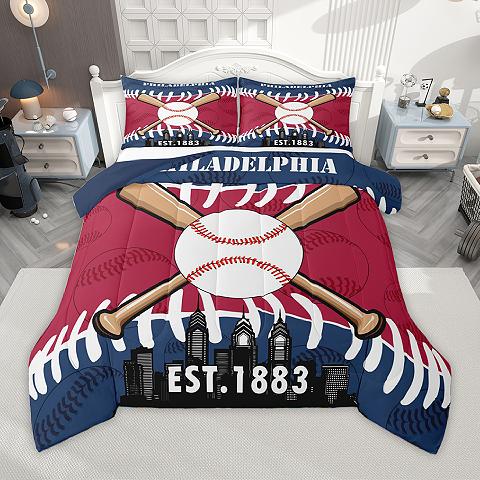 thumbnail video image 2 of Homewish Boys Baseball Game Full Size Comforter Sets,Chicago Silhouette Bedding Comforter Set,Sport Theme Bedding Sets For Boys Kids,Ultra Soft Home Decor Reversible,3 Pieces, 2 of 9