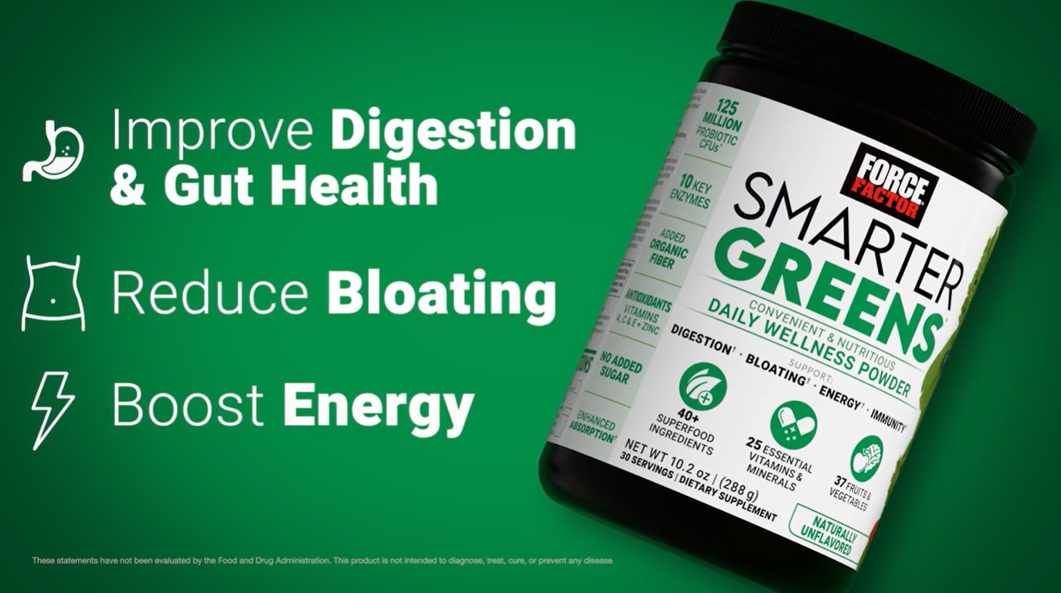 thumbnail video image 2 of Force Factor Smarter Greens Daily Wellness Greens Powder for Gut Health and Energy, 30 Servings, 2 of 12
