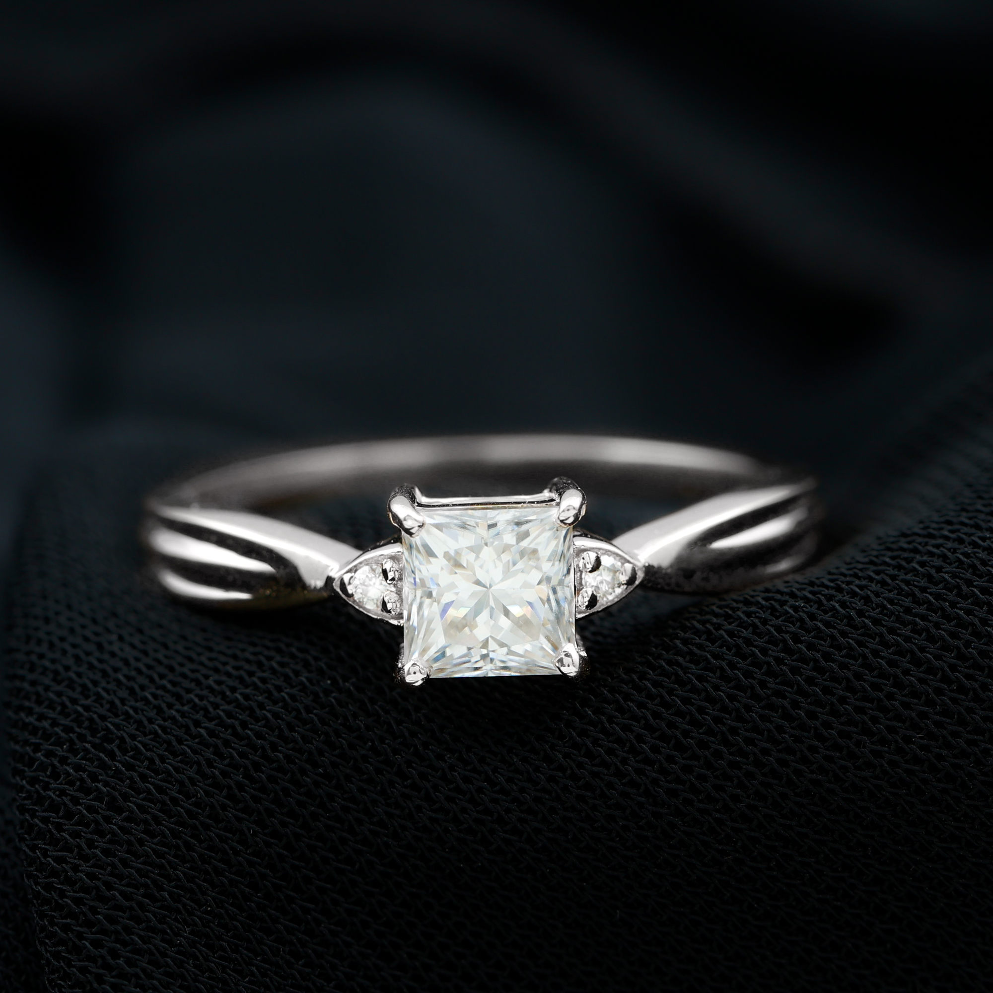 thumbnail video image 2 of Rosec Jewels Princess Cut Diamond Promise Ring for Women - EF-VS Grade Certified Lab Grown Diamond, 18K White Gold, US 9.50, 2 of 8