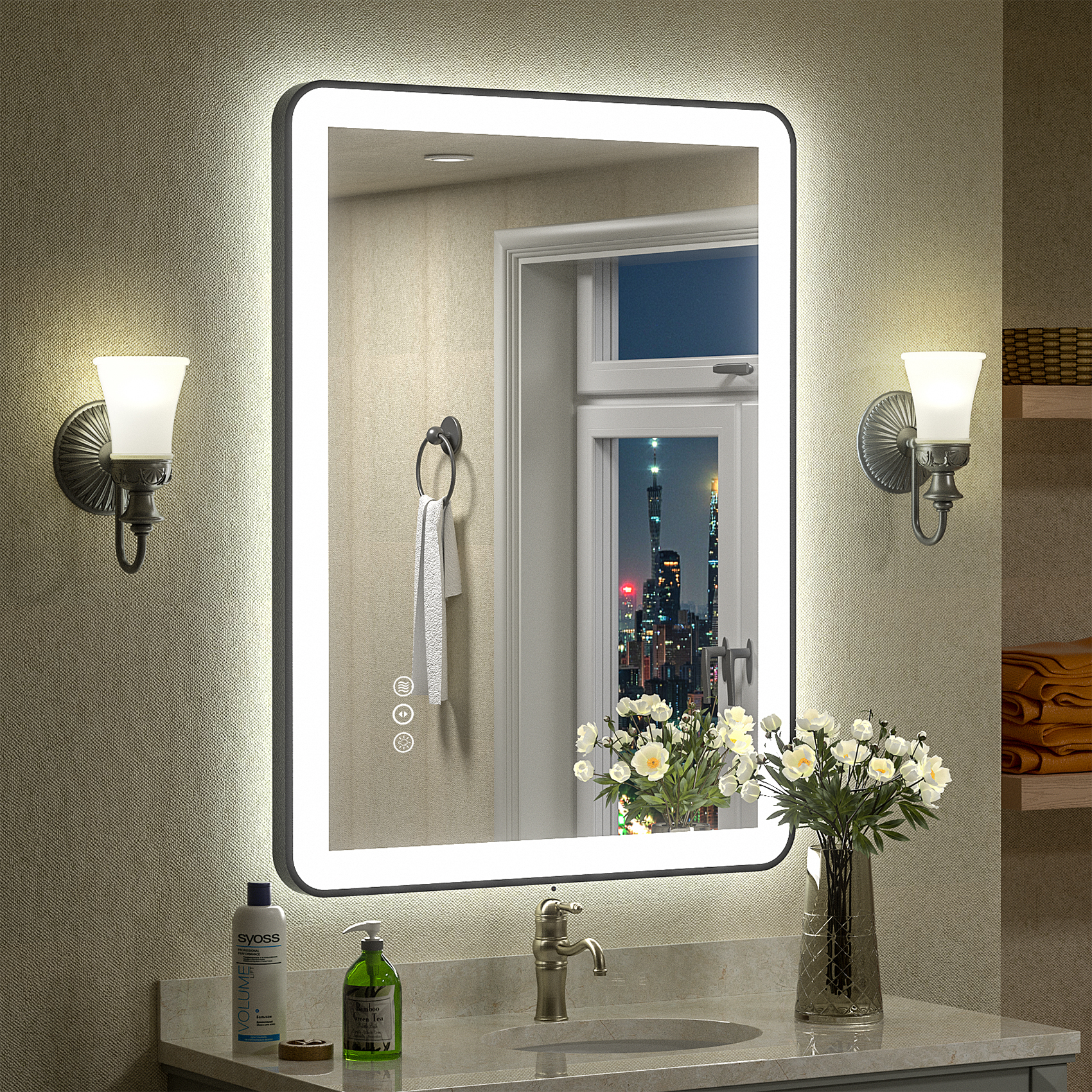 thumbnail video image 2 of GODCHAR 72x36 inch Black Framed Bathroom Mirror with Front&Backlit, AntiFog Wall Mirror with 3 Color Dimmable, Memory and Tempered Glass, 2 of 11