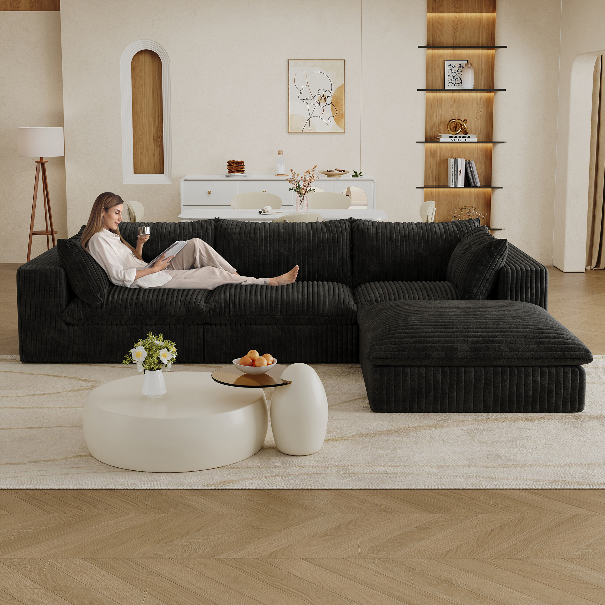 thumbnail video image 2 of Eyisean 78.8" Corduroy Cloud Loveseat Couch with Ottoman, 2 Seater Comfy Boneless Couch with Throw Pillow, Removable Cushion, Lounge Sofa in a Box, Modular Sectional Sofa for Living Room, Bedroom, 2 of 13