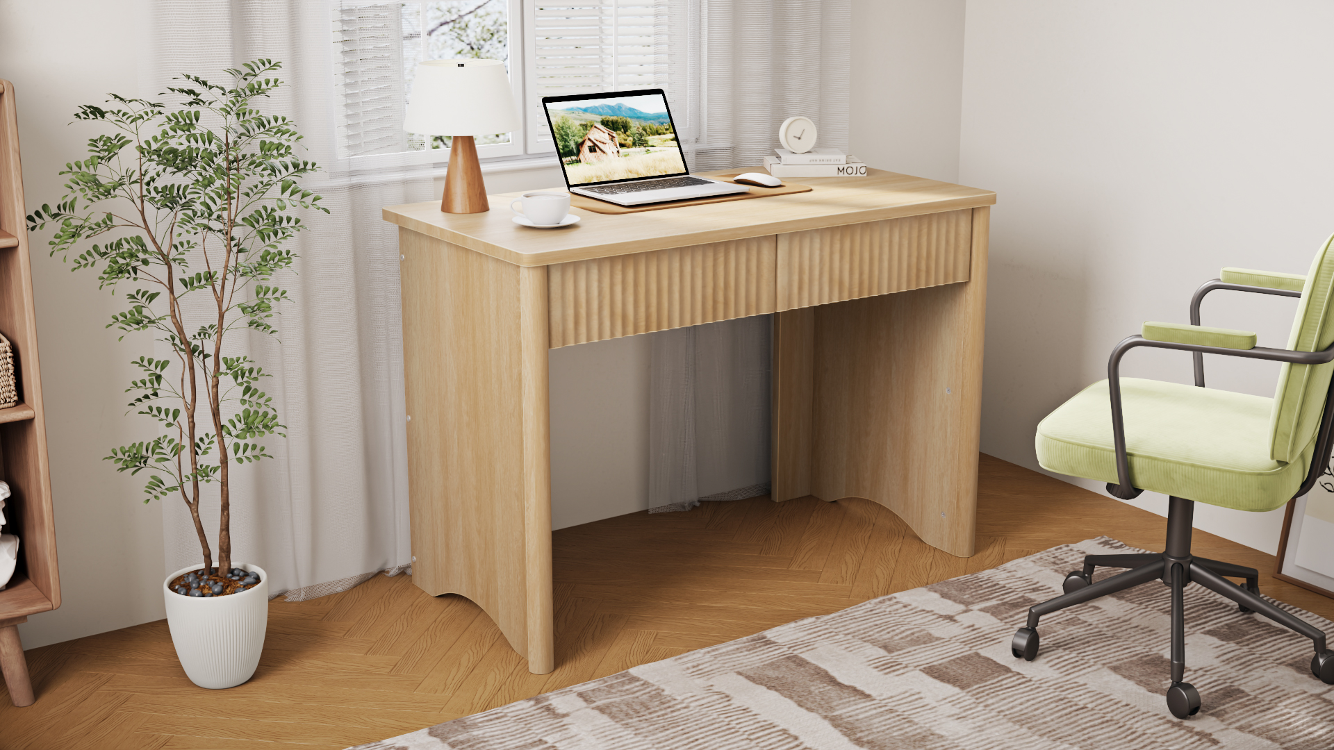thumbnail video image 2 of Bestier Computer Desk with 2 Storage Drawers,Home Office Writing Study Desk PC Table for Small Space,Brown Oak, 2 of 12