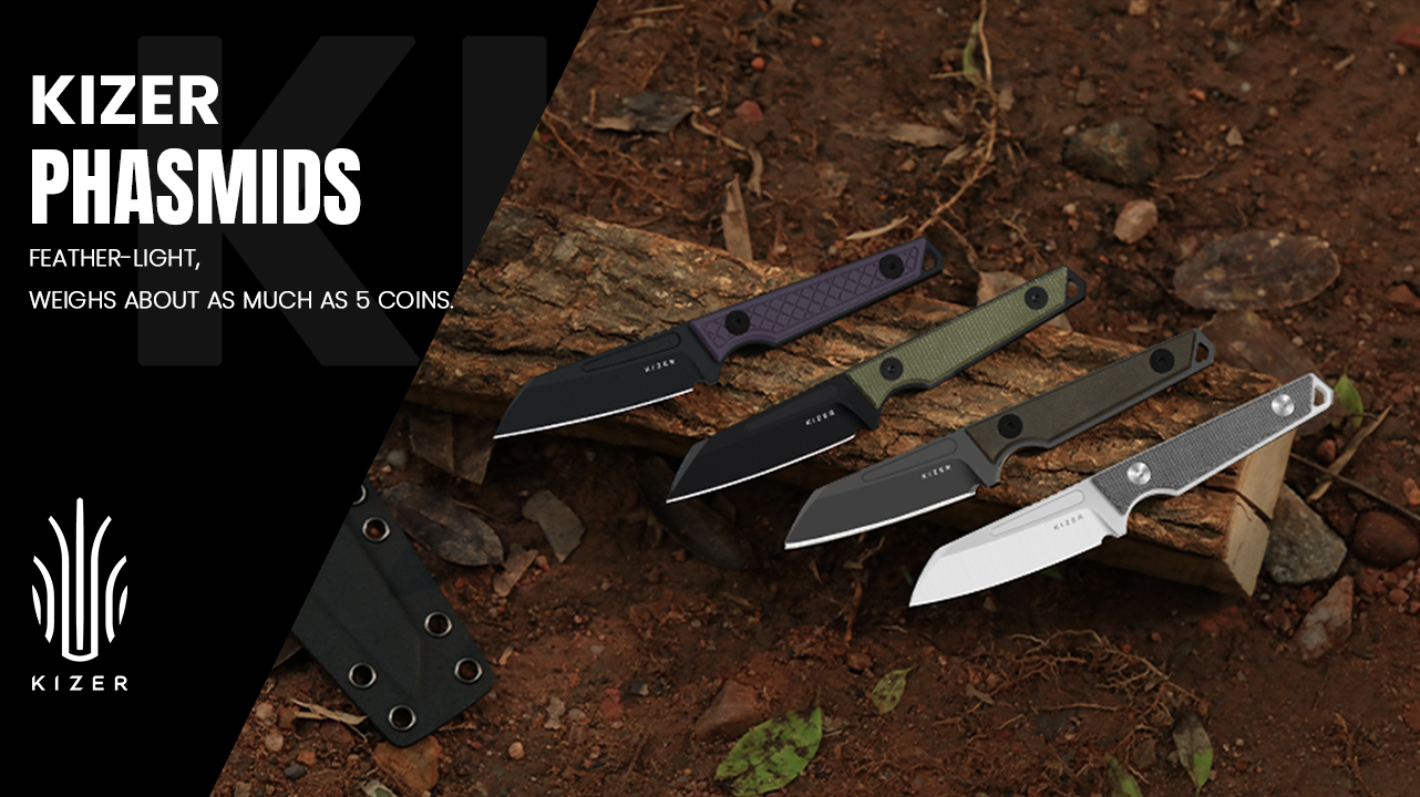 thumbnail video image 2 of Kizer Phasmids EDC Fixed Knife AEB-L Blade G10 Handle With Sheath 1079A1 Camping Lightweight, 2 of 8