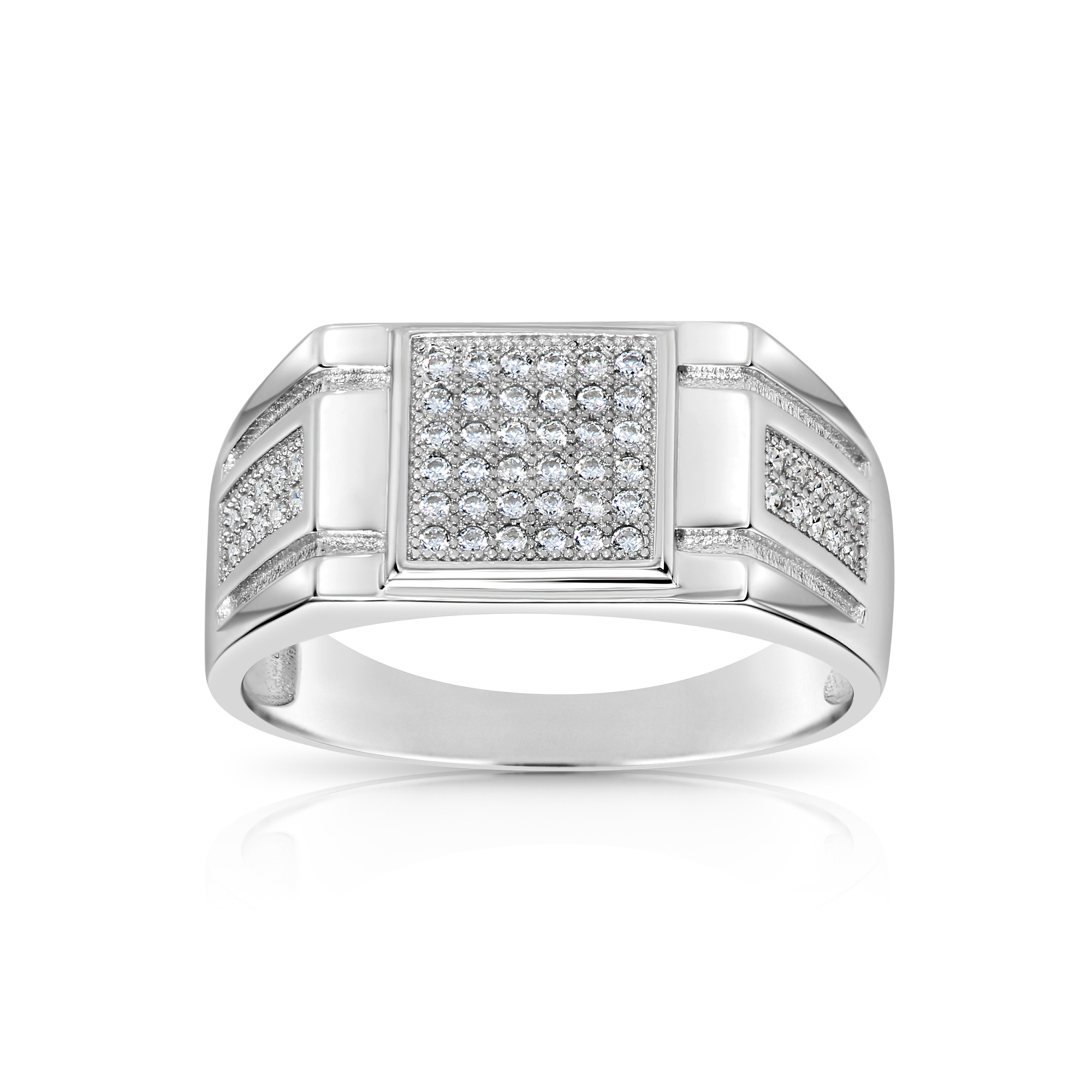 thumbnail video image 2 of Tilo Jewelry Solid 925 Sterling Silver Pave Square Signet Ring | Size 12 | Classic Statement Pinky Ring for Men, 2 of 8