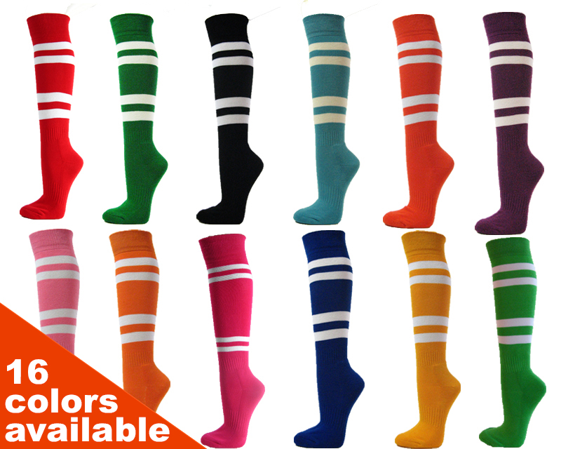 thumbnail video image 2 of Couver Cotton Maroon Striped Softball Baseball Sports Knee High Tube Socks, Light Orange Medium, 2 of 7